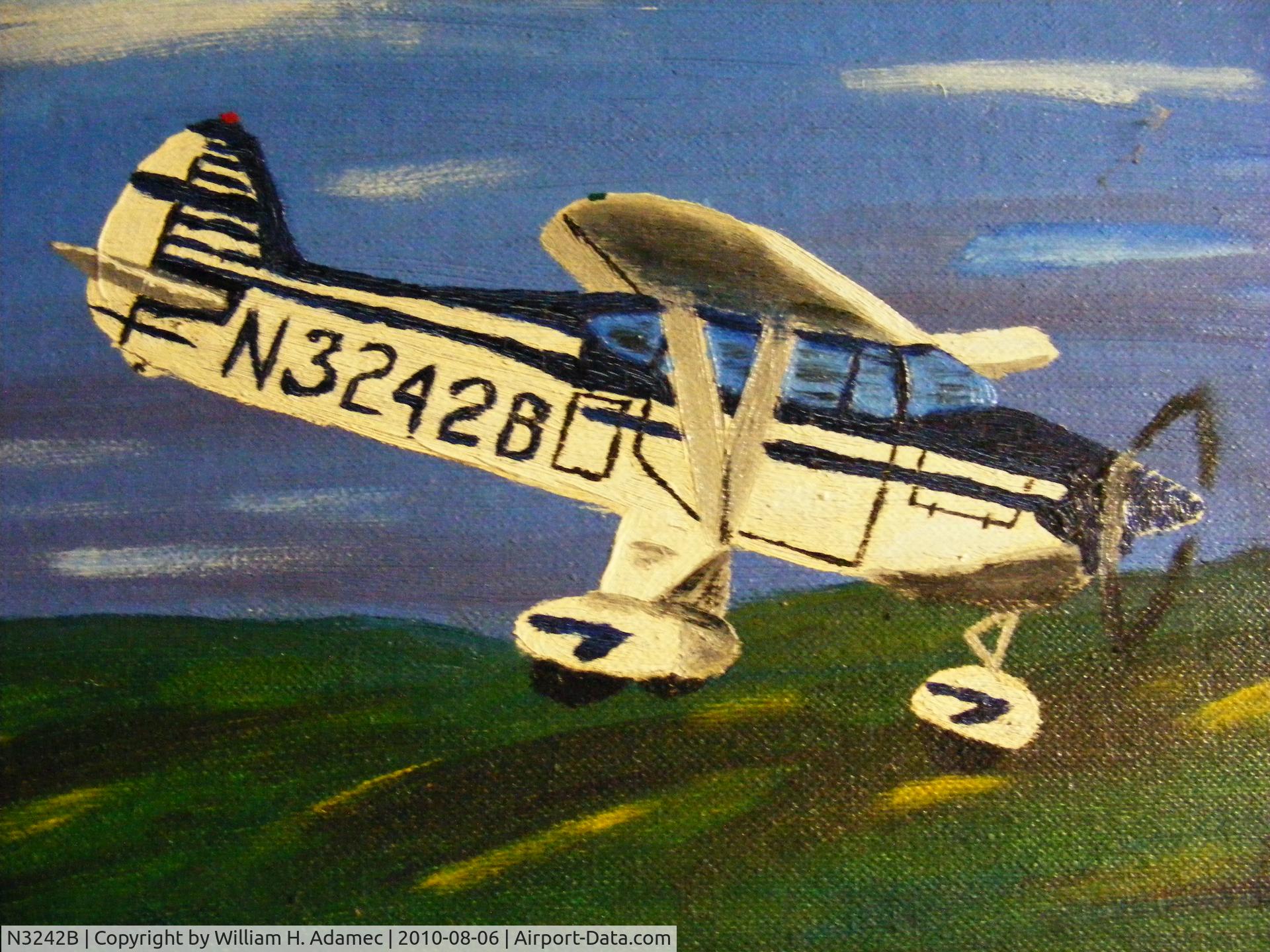 N3242B, 1954 Piper PA-22-135 Tri-Pacer C/N 22-2072, My first attempt as an artest I did get better. Sorry about the wheel pants. Thought they looked good. Picture was painted in 1971 in New Orleans. Painting by William H. Adamec