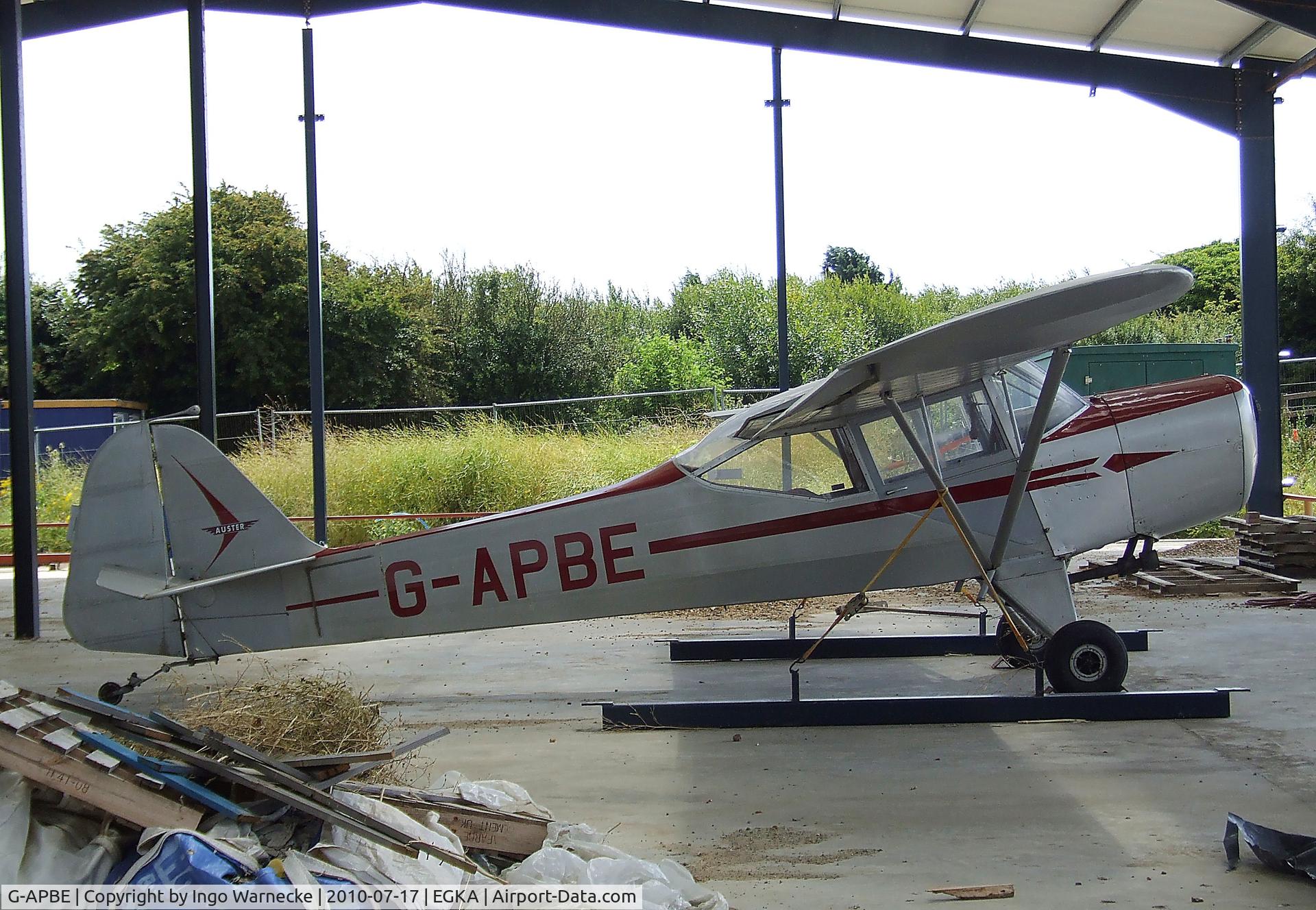 G-APBE, 1957 Auster 5A C/N 3403, Auster 5 (minus propeller) in what should in the future develop into a hangar at Shoreham airport