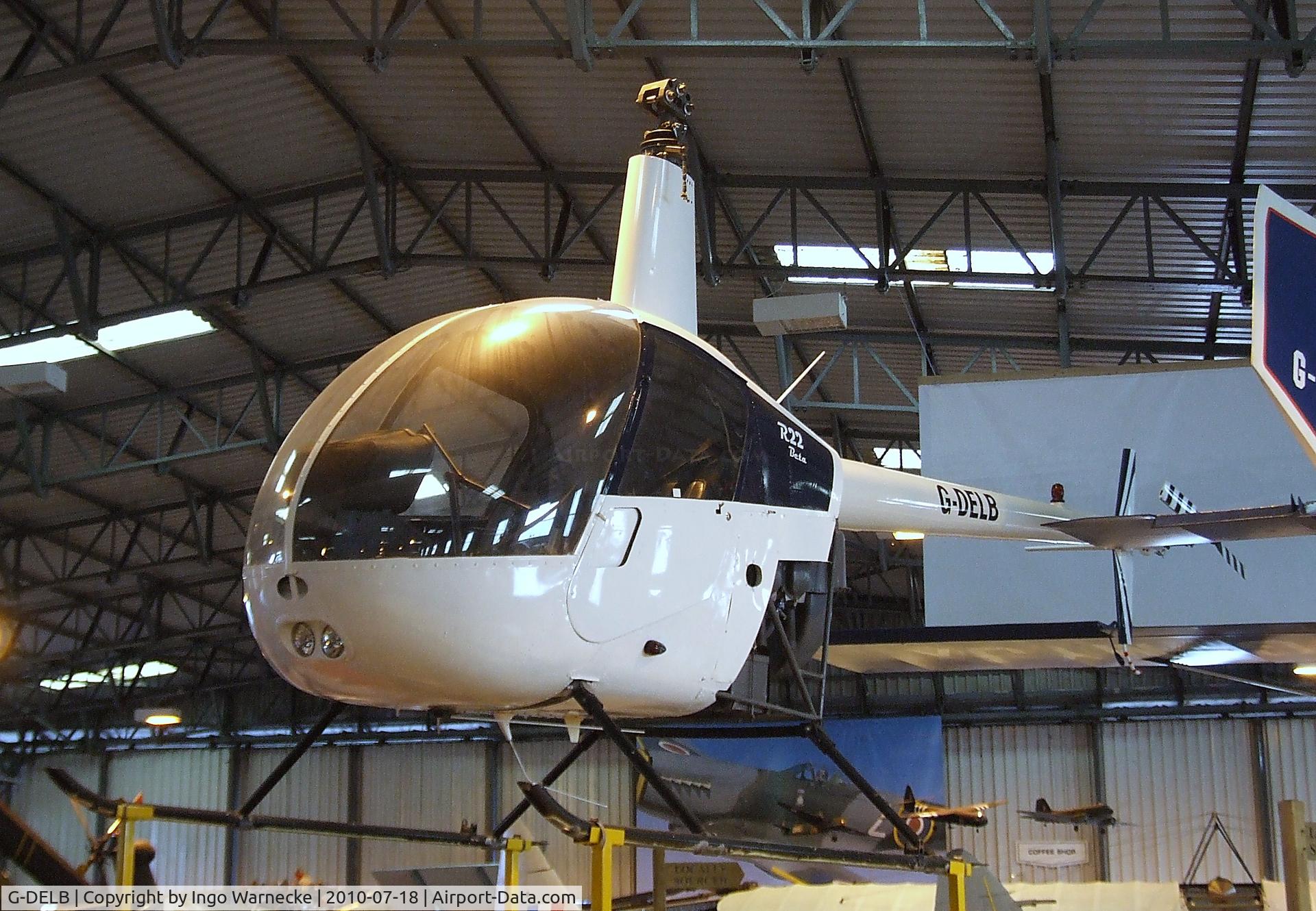 G-DELB, 1988 Robinson R22 Beta C/N 0799, Robinson R22 Beta (minus rotorblades) at the AeroVenture, Doncaster