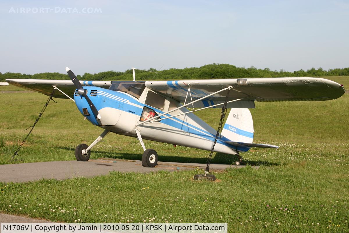 N1706V, 1947 Cessna 140 C/N 13891, Parked on the ramp, lit by the setting sun.