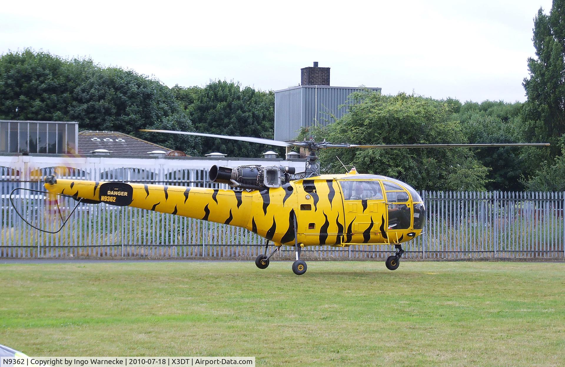 N9362, 1970 Aerospatiale SA-316B Alouette III C/N 1739, Aerospatiale SA.316B Alouette III taking off from the lawn in front of the AeroVenture Museum, Doncaster