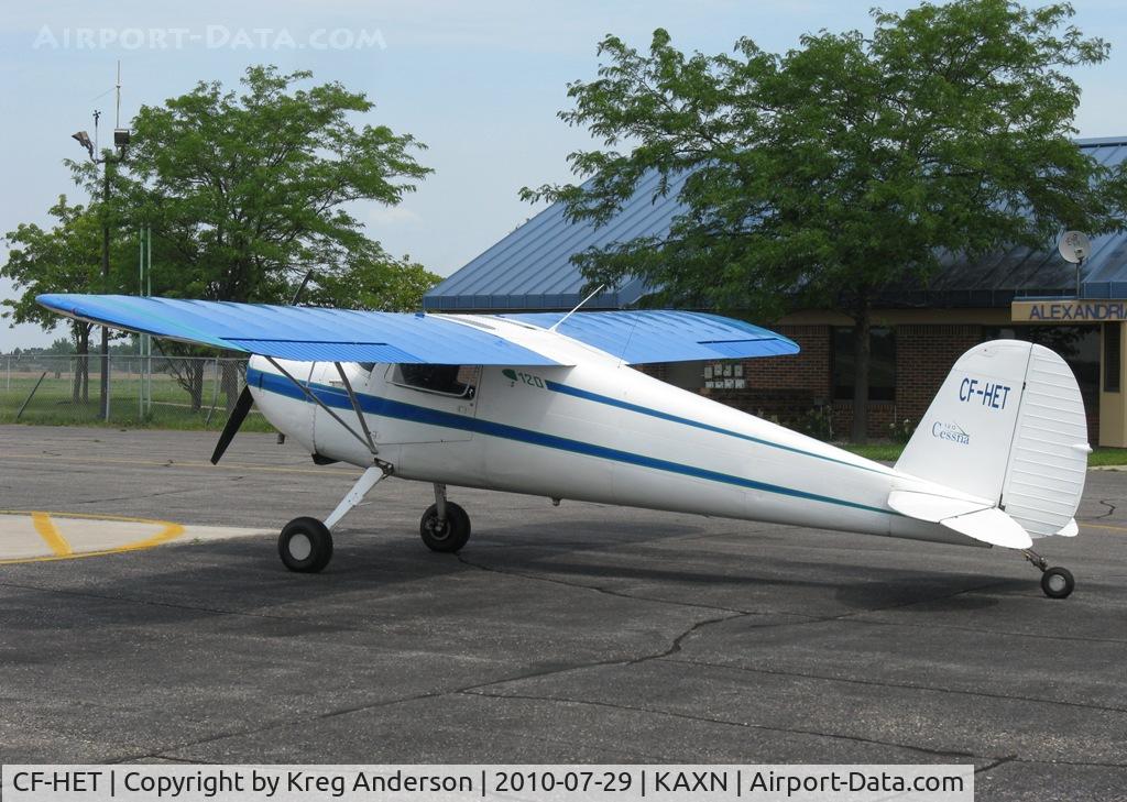 CF-HET, 1947 Cessna 120 C/N 14865, Cessna 120 at the fuel pump.