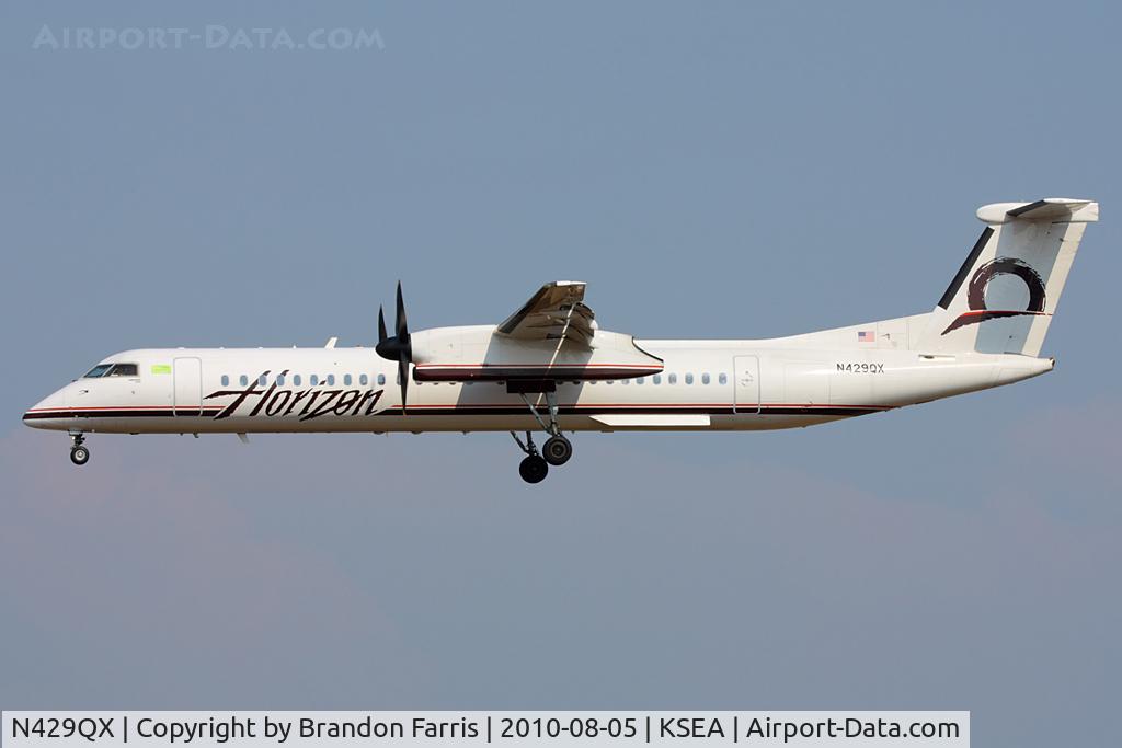 N429QX, 2007 De Havilland Canada DHC-8-402 Dash 8 C/N 4161, Coming in on 34L