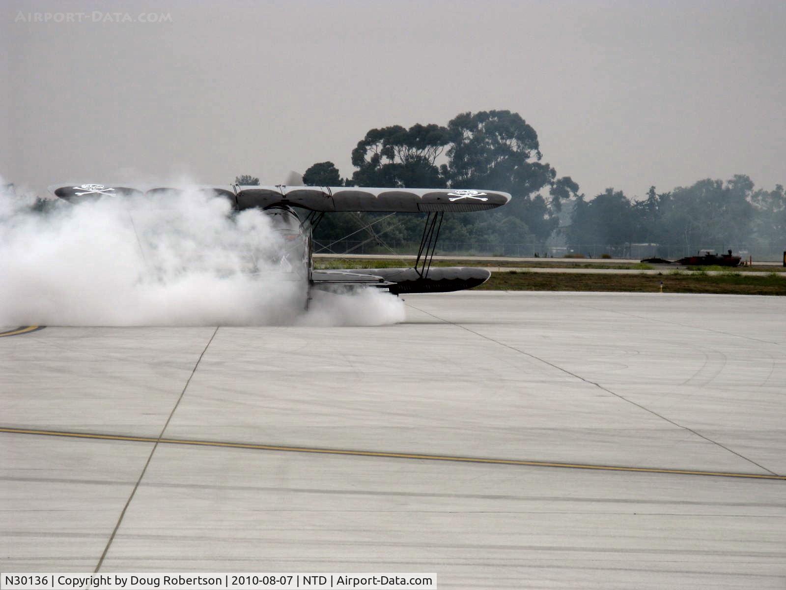 N30136, 1980 Waco UPF-7 C/N 5533, 1980 Waco UPF-7, P&W R-985 Wasp Jr. 450 Hp upgrade, taxi out of 360 degree smoke turn