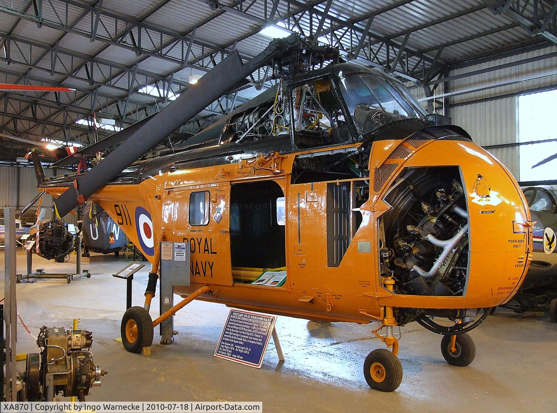 XA870, 1954 Westland Whirlwind HAR.1 C/N WA16, Westland Whirlwind HAR1 at the AeroVenture, Doncaster