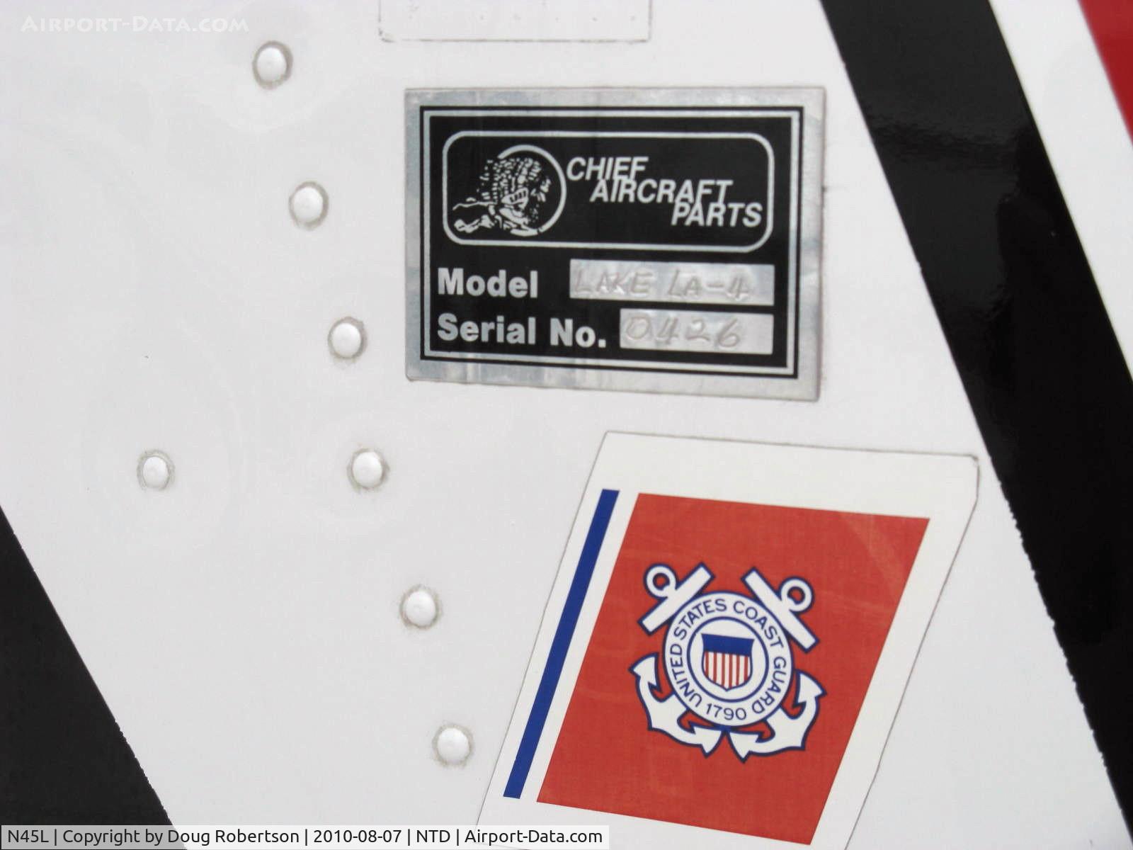 N45L, 1969 Lake LA-4 C/N 426, 1969 Lake LA-4, Lycoming O&VO-360 180 Hp, non-original data plate