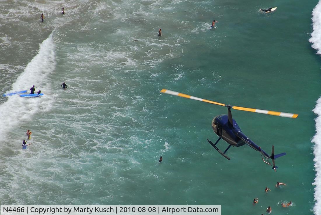 N4466, 2004 Robinson R44 II C/N 10374, Huntington Beach US Open surf contest.