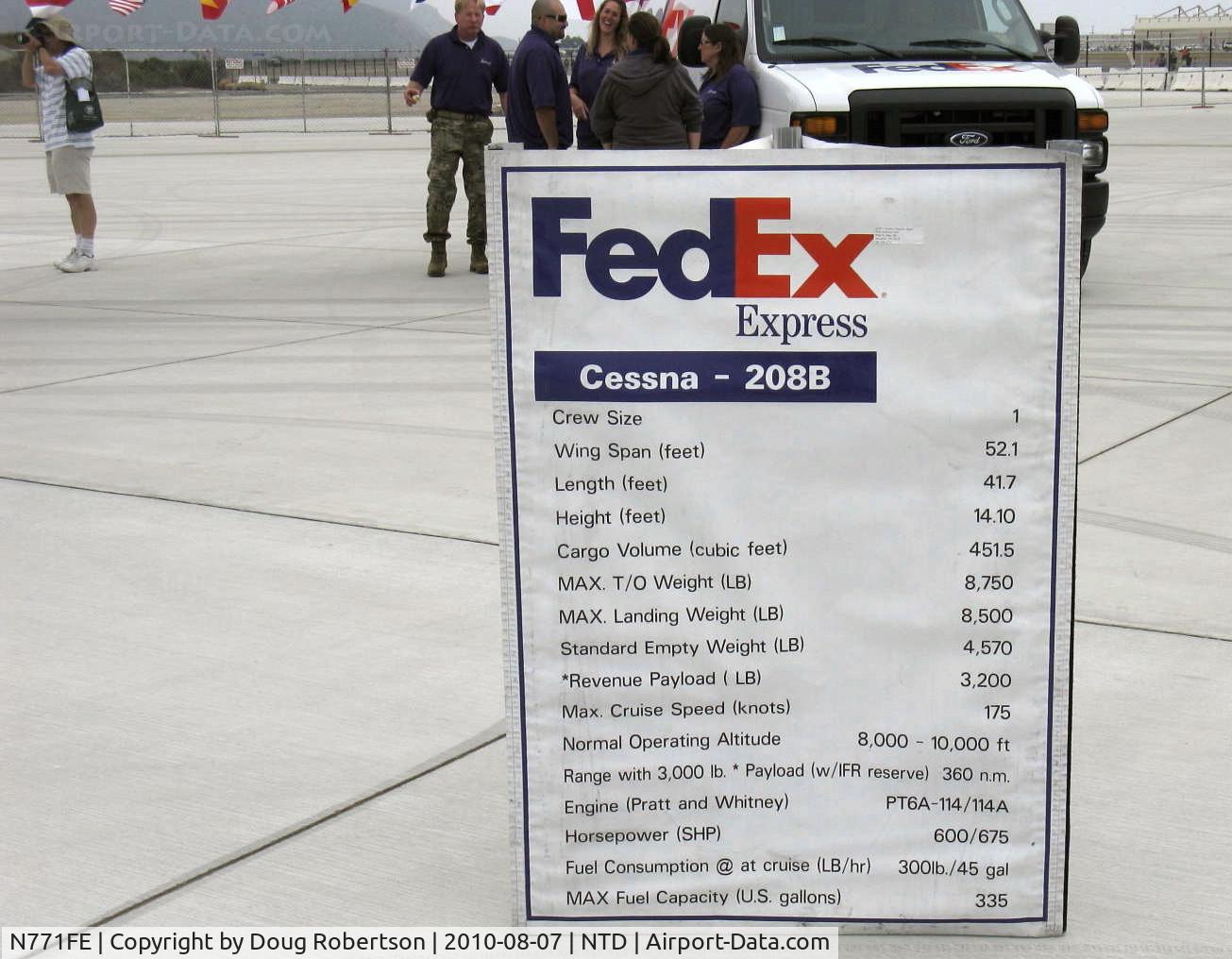 N771FE, 1991 Cessna 208B Grand Caravan C/N 208B0267, 1991 Cessna 208B CARAVAN of FEDEX, P&W(C)PT6A-114 Turbine 600 shp, data