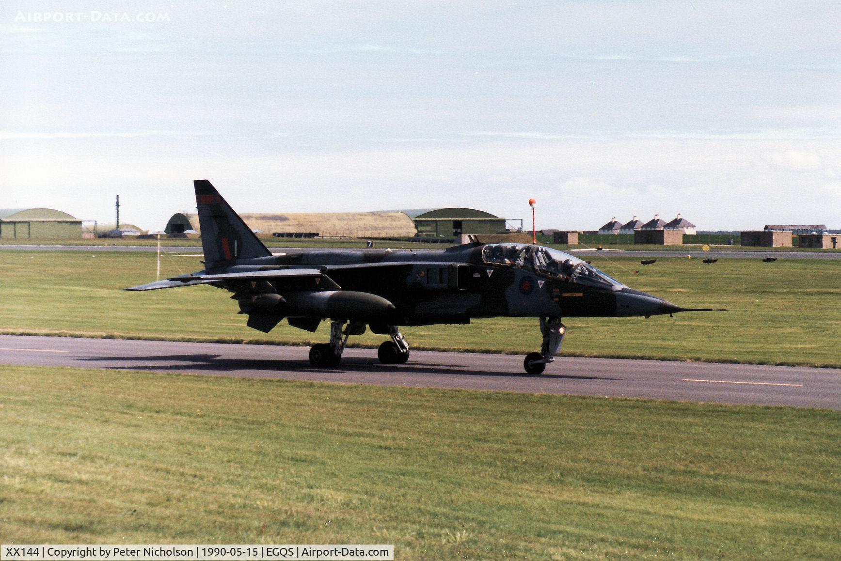 XX144, 1974 Sepecat Jaguar T.2A C/N B.9, Jaguar T.2A of 226 Operational Conversion Unit taxying to the active runway at RAF Lossiemouth in May 1990.