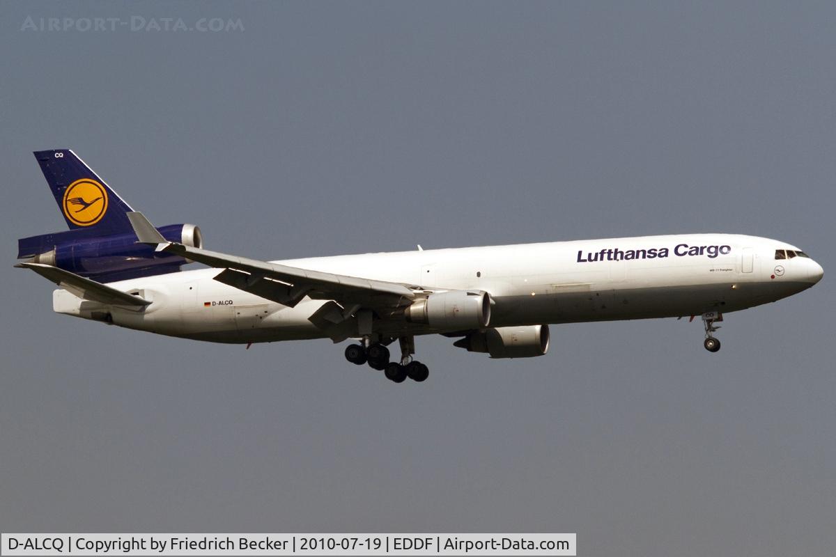 D-ALCQ, 1993 McDonnell Douglas MD-11F C/N 48431, on final RW07L This aircraft crashed as flight LH 8460 July 27 2010 at Riyad. The flight was planed from Frankfurt-HongKong via Riyadh when the aircraft caught fire. During the emergency landing, it  broke apart and burned out. No casualties were reported
