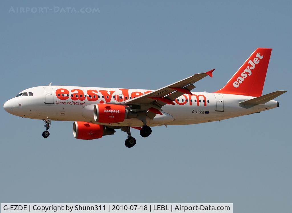 G-EZDE, 2008 Airbus A319-111 C/N 3426, Landing rwy 25R
