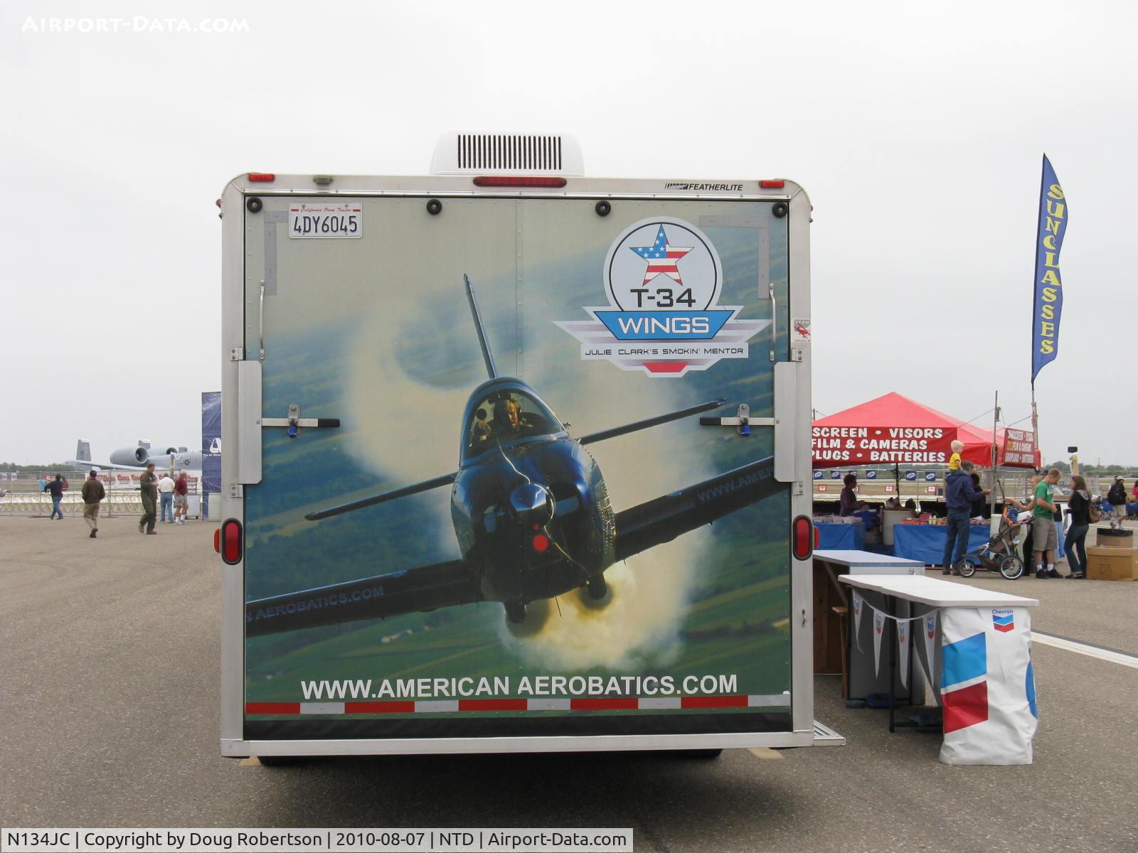 N134JC, 1955 Beech T-34-A (A45) Mentor C/N G-812, Julie Clark's aerobatic T-34 MENTOR (Beech A45) Support Trailer-Sponsor-CHEVRON. At NTD Airshow 2010