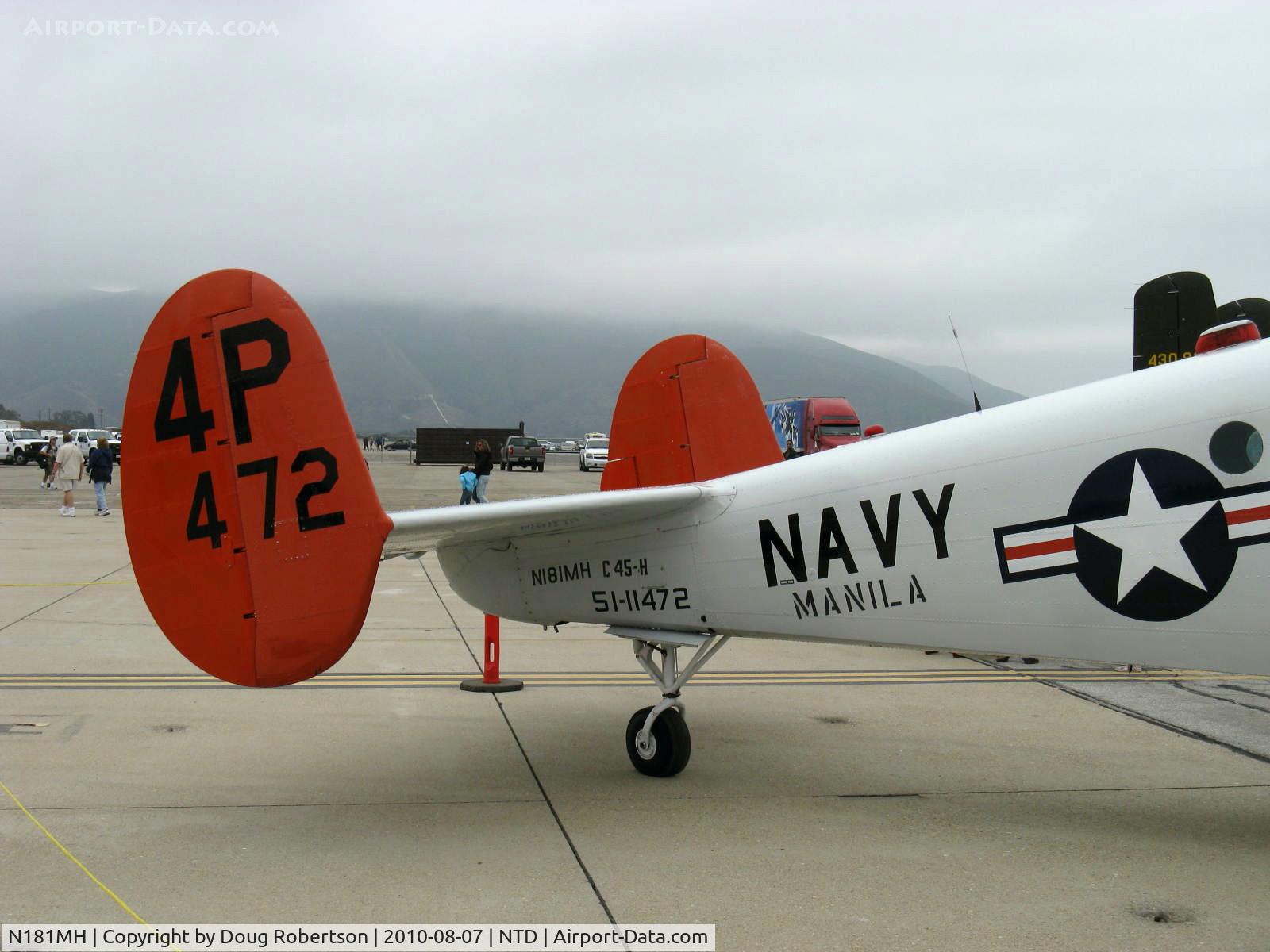 N181MH, 1951 Beech C-45H Expeditor C/N AF-29, 1951 Beech C-45H EXPEDITOR, two P&W R-985-AN-3 Wasp Jr. 450 Hp each, marked as USN but originally was USAF aircraft as T-11 Kansan trainer. The USN did operate some C-45s as RC-45Js and TC-45Js, but no C-45Hs.