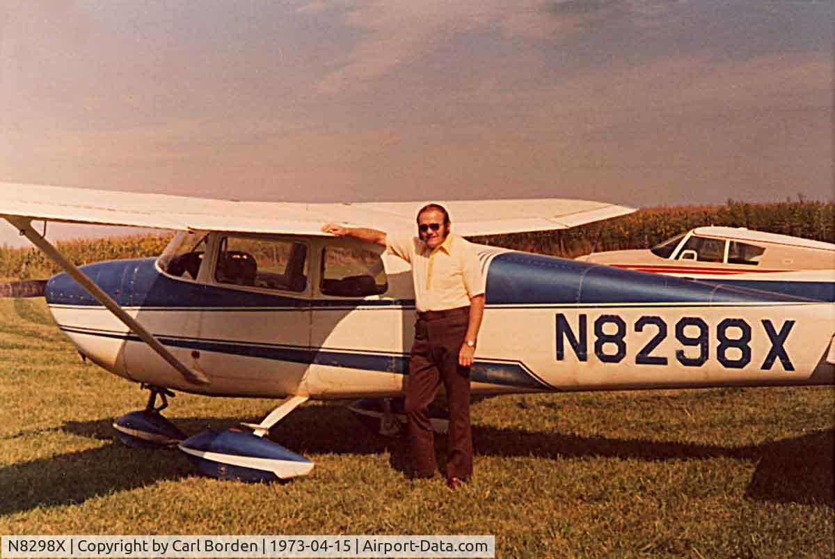 N8298X, 1961 Cessna 172C C/N 17248798, Just found this 1973 photo of me with this fine old plane. The corn in the background was the runway marker for this grass strip in central Indiana. A real inducement to stick all landings straight.
This was right after successful solo.