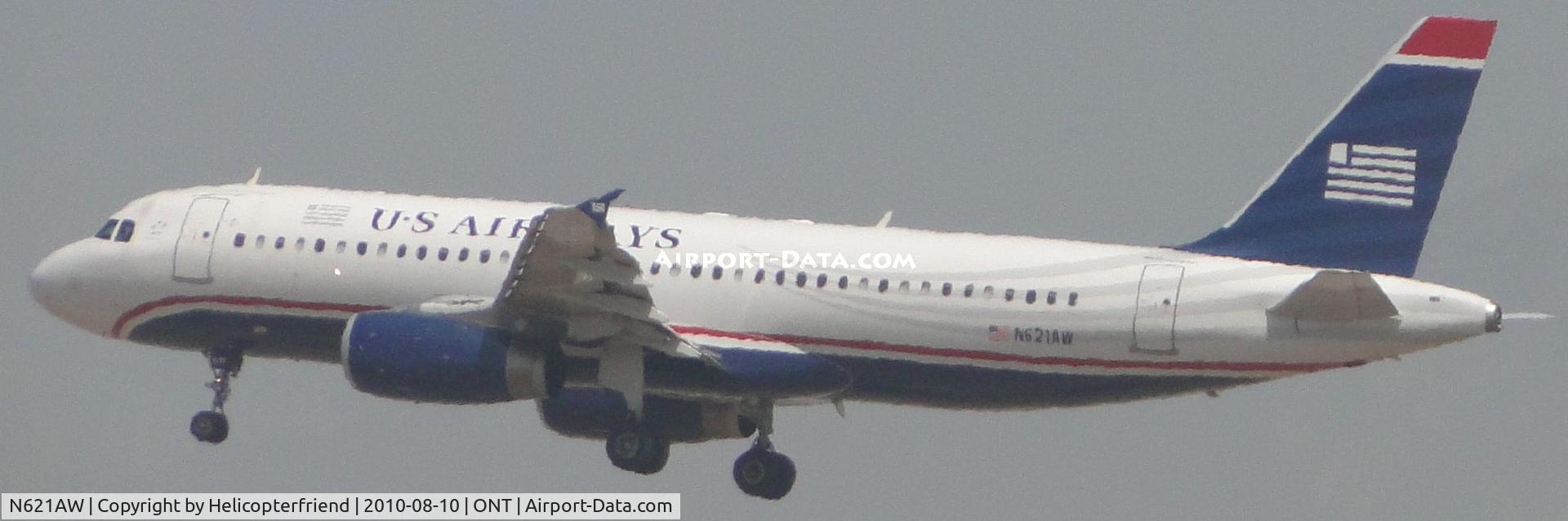 N621AW, 1989 Airbus A320-231 C/N 053, Nose up on final to runway 26R