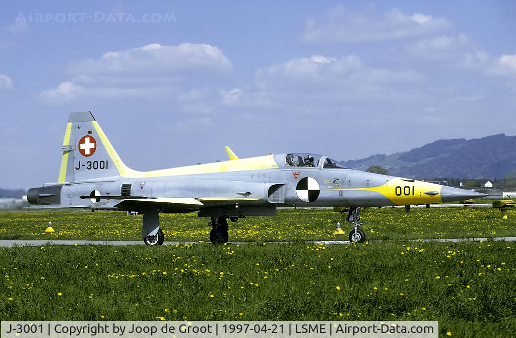 J-3001, Northrop F-5E Tiger II C/N L.1001, For many years J-3001 was the trials aircraft of the Swiss AF. With the withdrawl eminent this low hour airframe has been transferred to active squadron service.