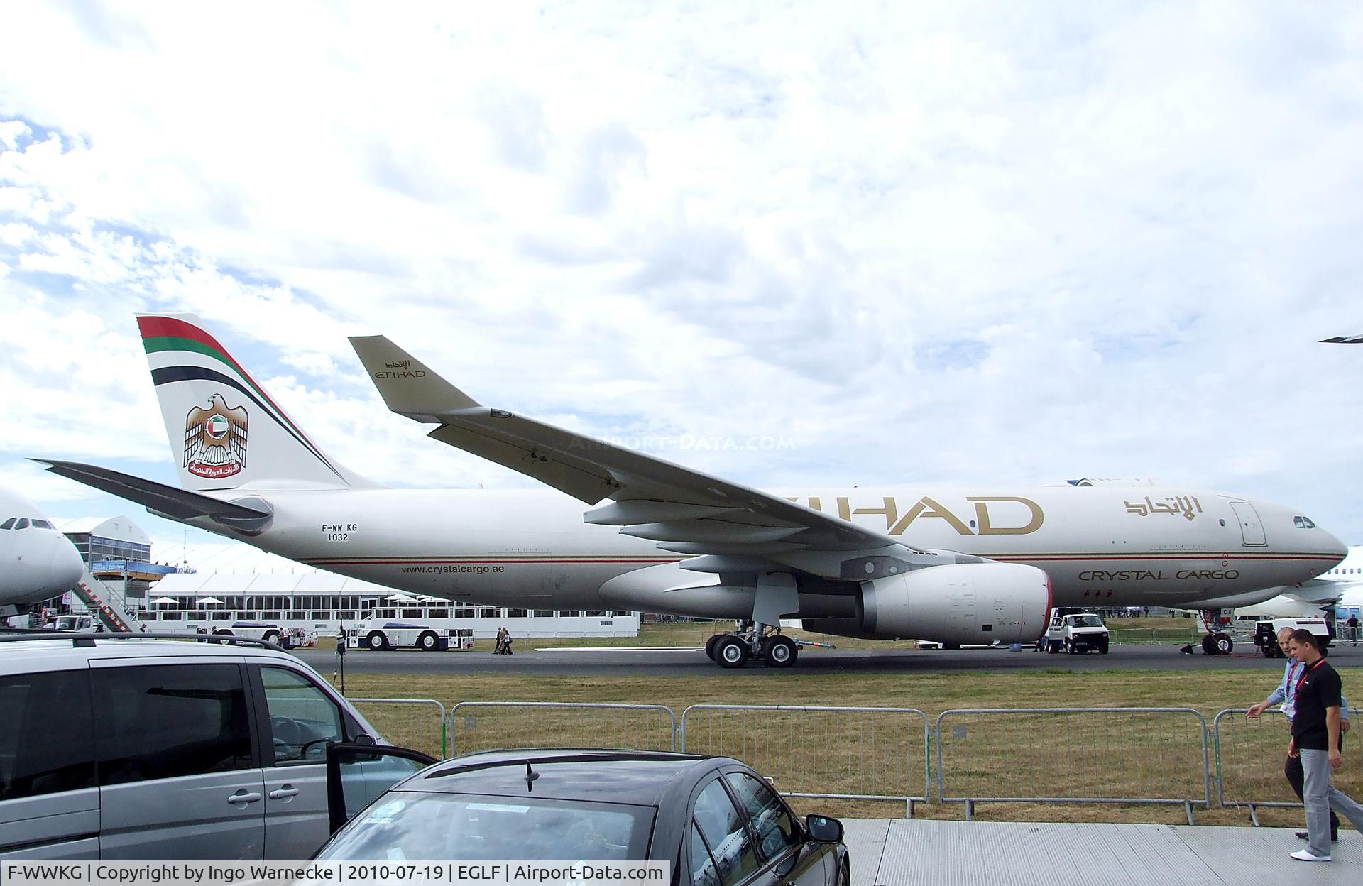 F-WWKG, 2010 Airbus A330-243F C/N 1032, Airbus A330-200F of Etihad / Crystal Cargo at Farnborough International 2010