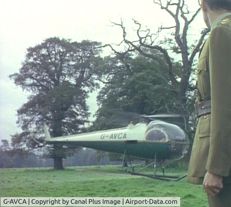 G-AVCA, 1967 Brantly B-2B C/N 466, October 1968 in the grounds of Brocket Hall, Hertfordshire during the filming of an Avengers episode