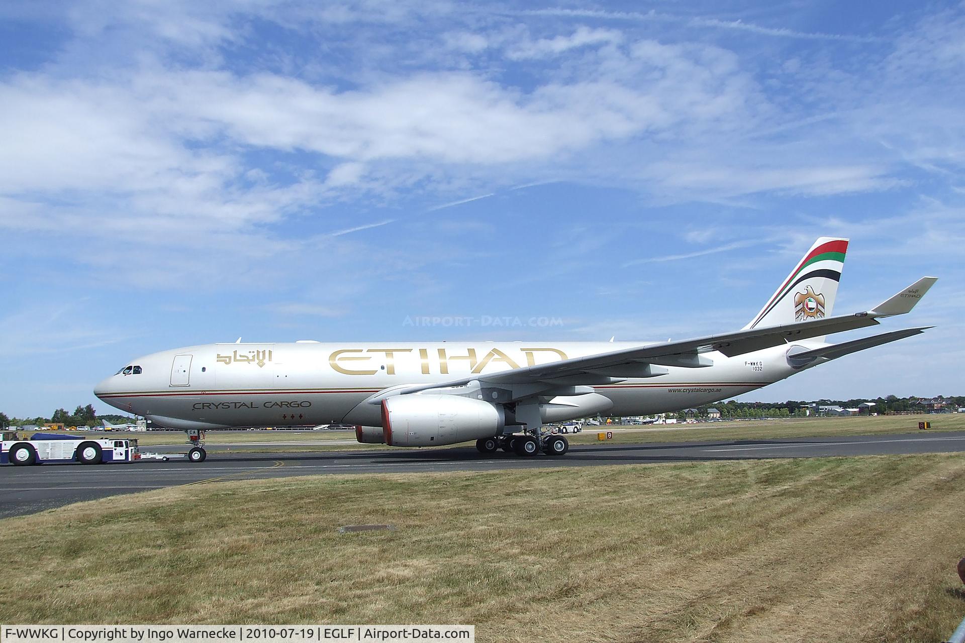 F-WWKG, 2010 Airbus A330-243F C/N 1032, Airbus A330-200F of Etihad / Crystal Cargo at Farnborough International 2010