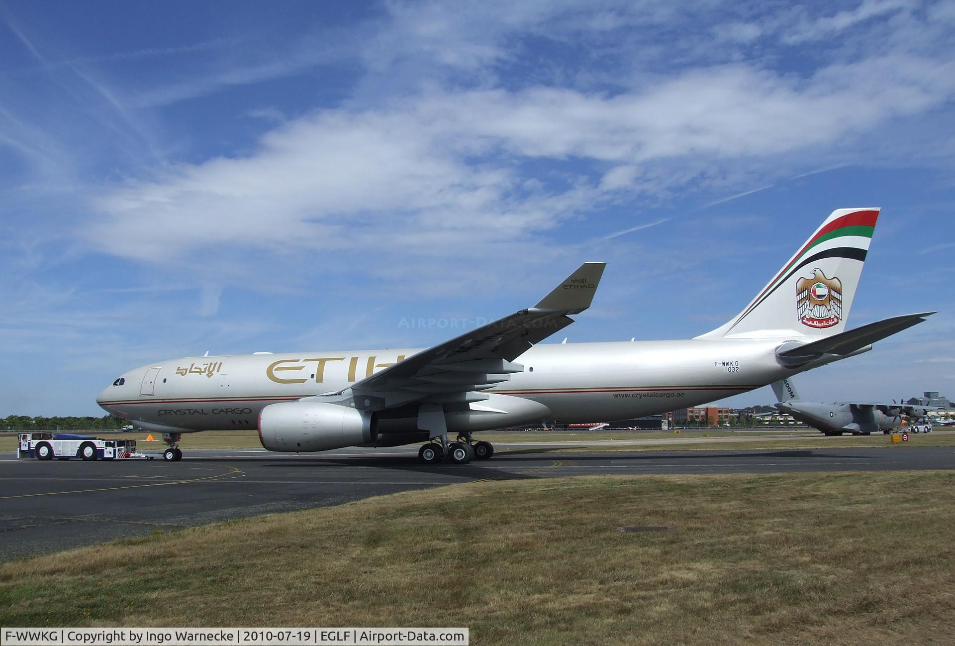 F-WWKG, 2010 Airbus A330-243F C/N 1032, Airbus A330-200F of Etihad / Crystal Cargo at Farnborough International 2010