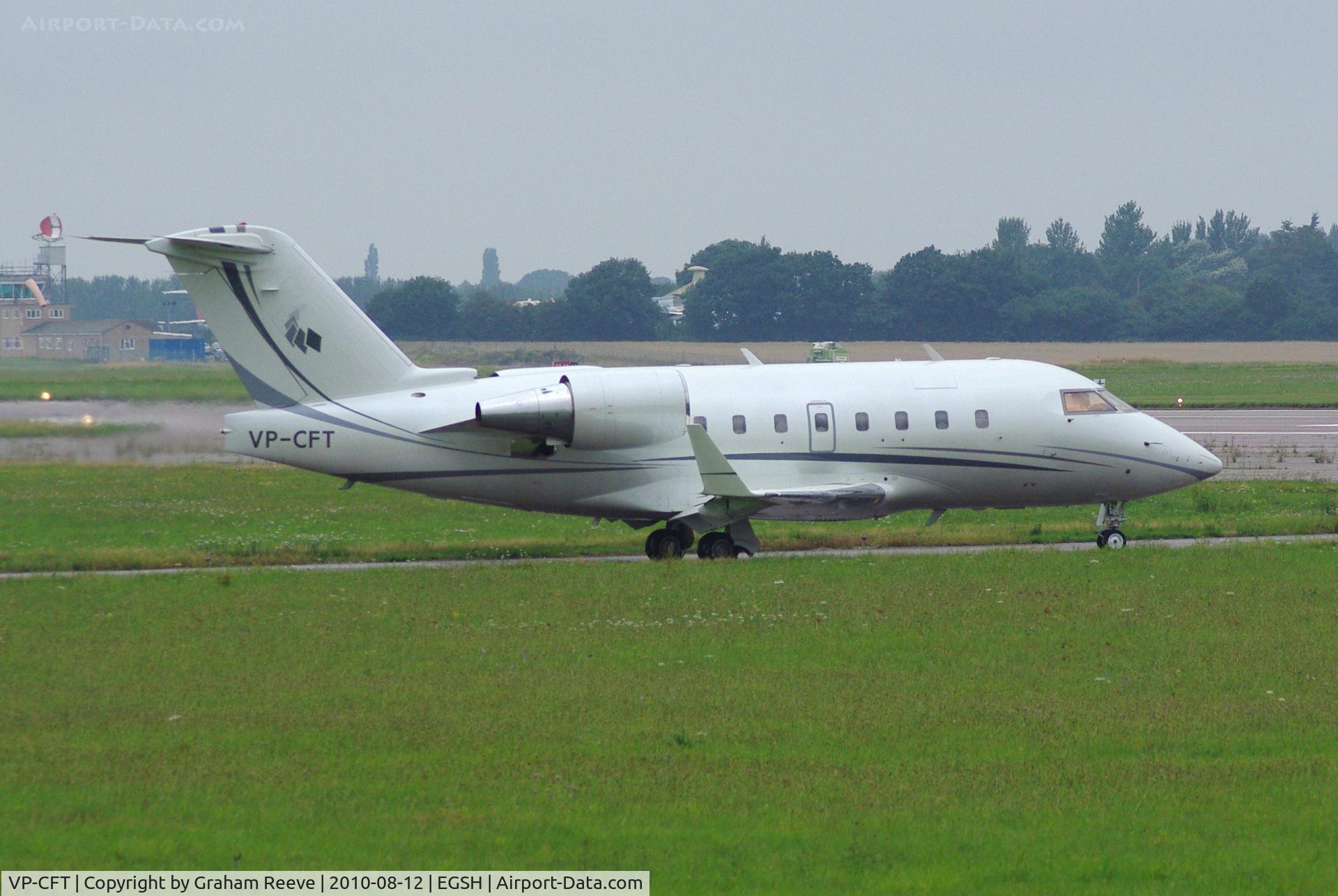 VP-CFT, 1990 Canadair Challenger 601-3A (CL-600-2B16) C/N 5067, About to depart from Norwich.