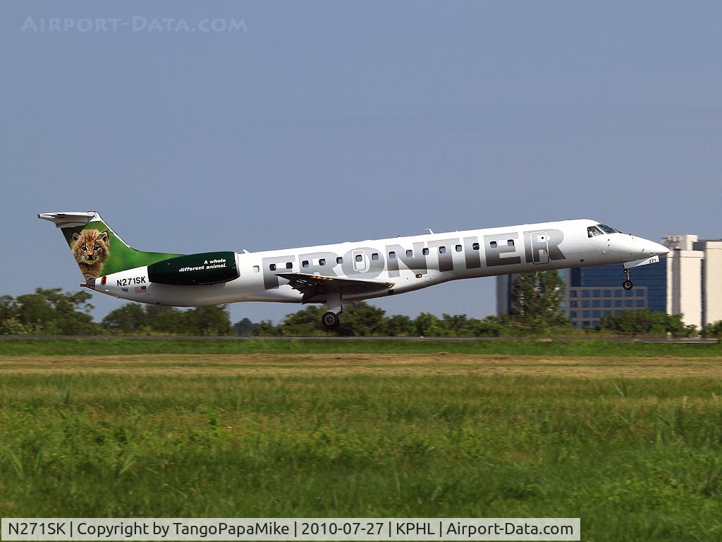 N271SK, 2000 Embraer ERJ-145LR (EMB-145LR) C/N 145305, Chataqua Airlines RJ displaying Frontier livery touching dow on 9R at PHL