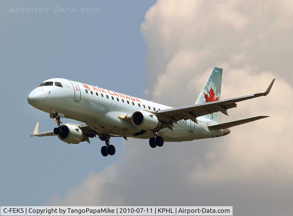 C-FEKS, 2005 Embraer 175SU (ERJ-170-200SU) C/N 17000110, Air Canada on short final for 27R at PHL