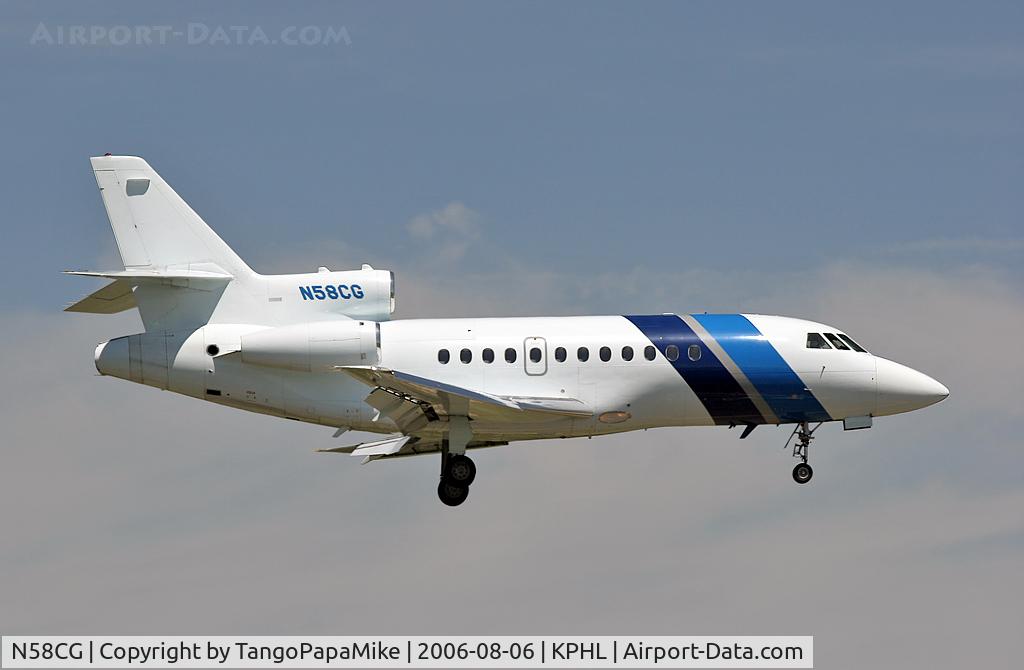 N58CG, 1999 Dassault Falcon 900EX C/N 47, Falcon 900 on final for 9R at PHL