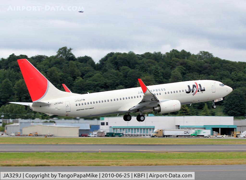 JA329J, 2010 Boeing 737-846 C/N 35358, JAL rotating on13R at KBFI on test flight