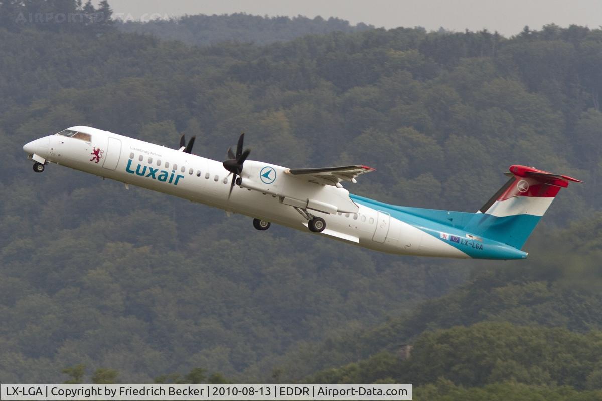LX-LGA, 2007 De Havilland Canada DHC-8-402Q Dash 8 C/N 4159, departing via RW27