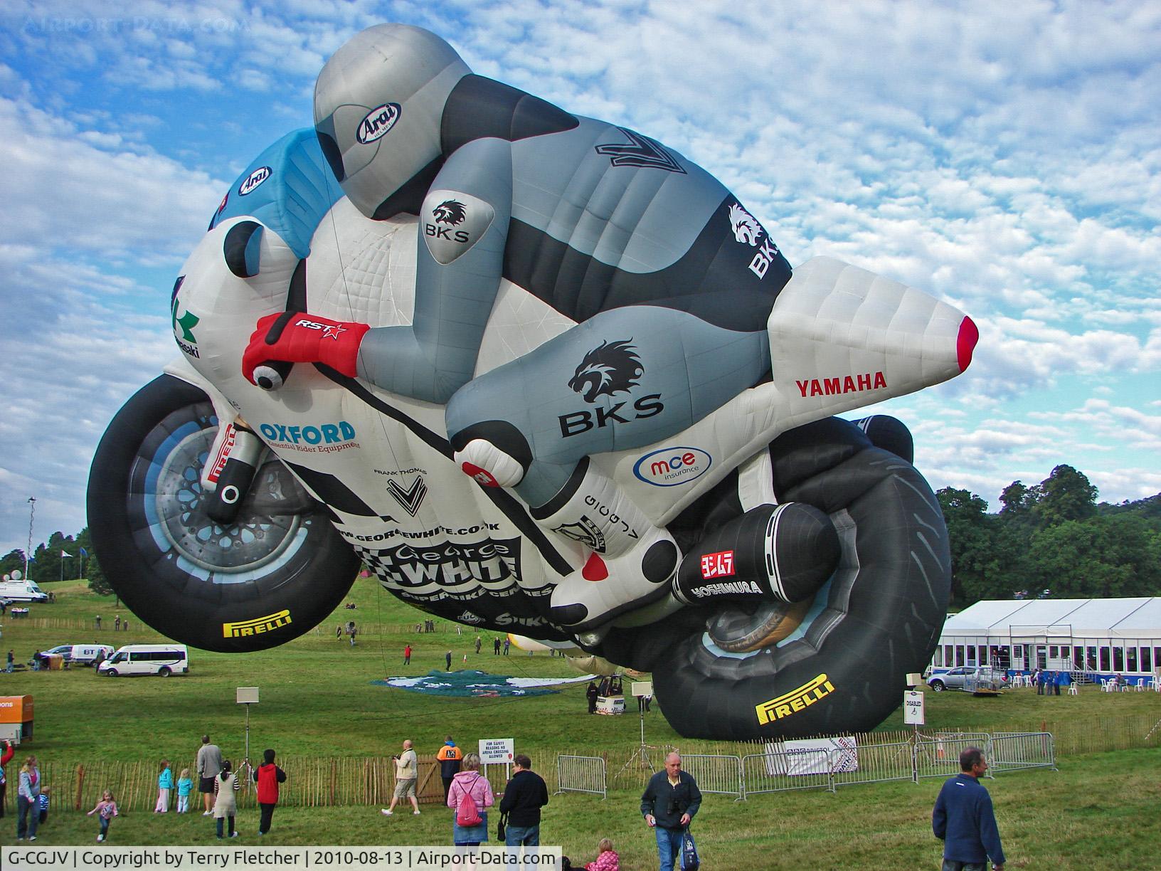 G-CGJV, 2010 Lindstrand Hot Air Balloons Ltd LBL Motorbike C/N 1300, Star of Day 2 Special Shapes Balloons at the 2010 Bristol Balloon Fiesta must be this Giant Motorbiker by Lindstand