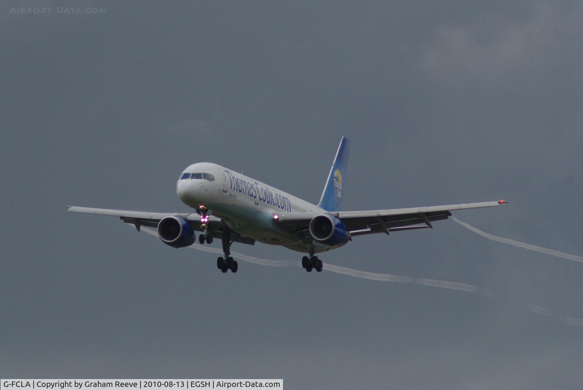 G-FCLA, 1997 Boeing 757-28A C/N 27621, Landing at Norwich.