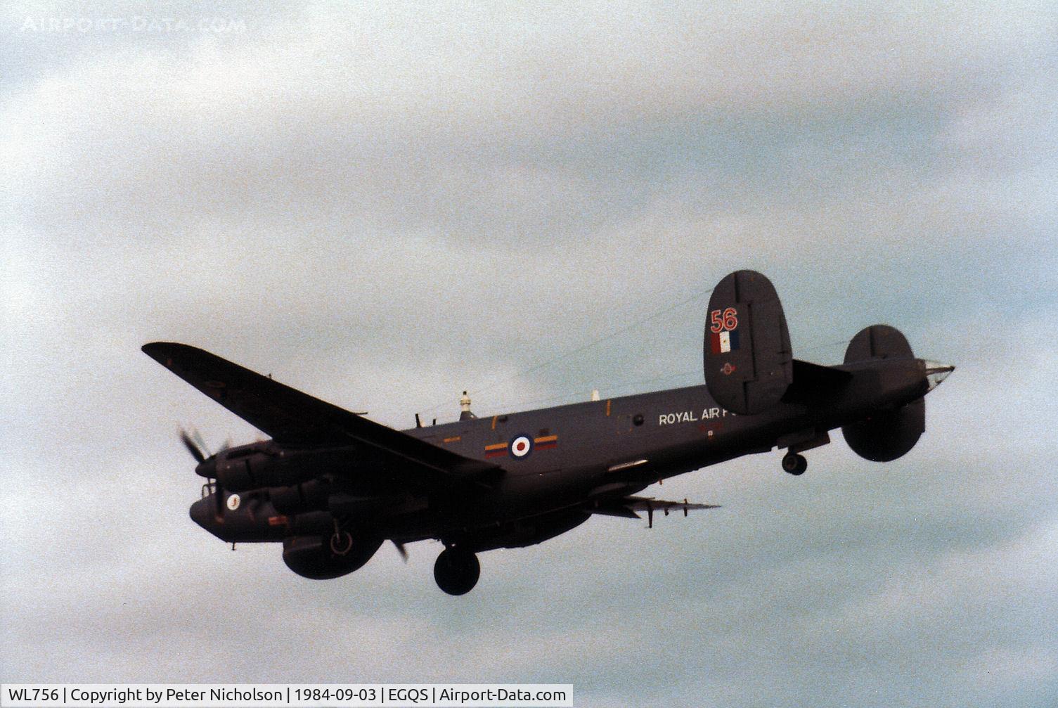 WL756, 1953 Avro 716 Shackleton AEW.2 C/N R3/696/239002, Shackleton AEW.2 of 8 Squadron landing at RAF Lossiemouth in September 1984.
