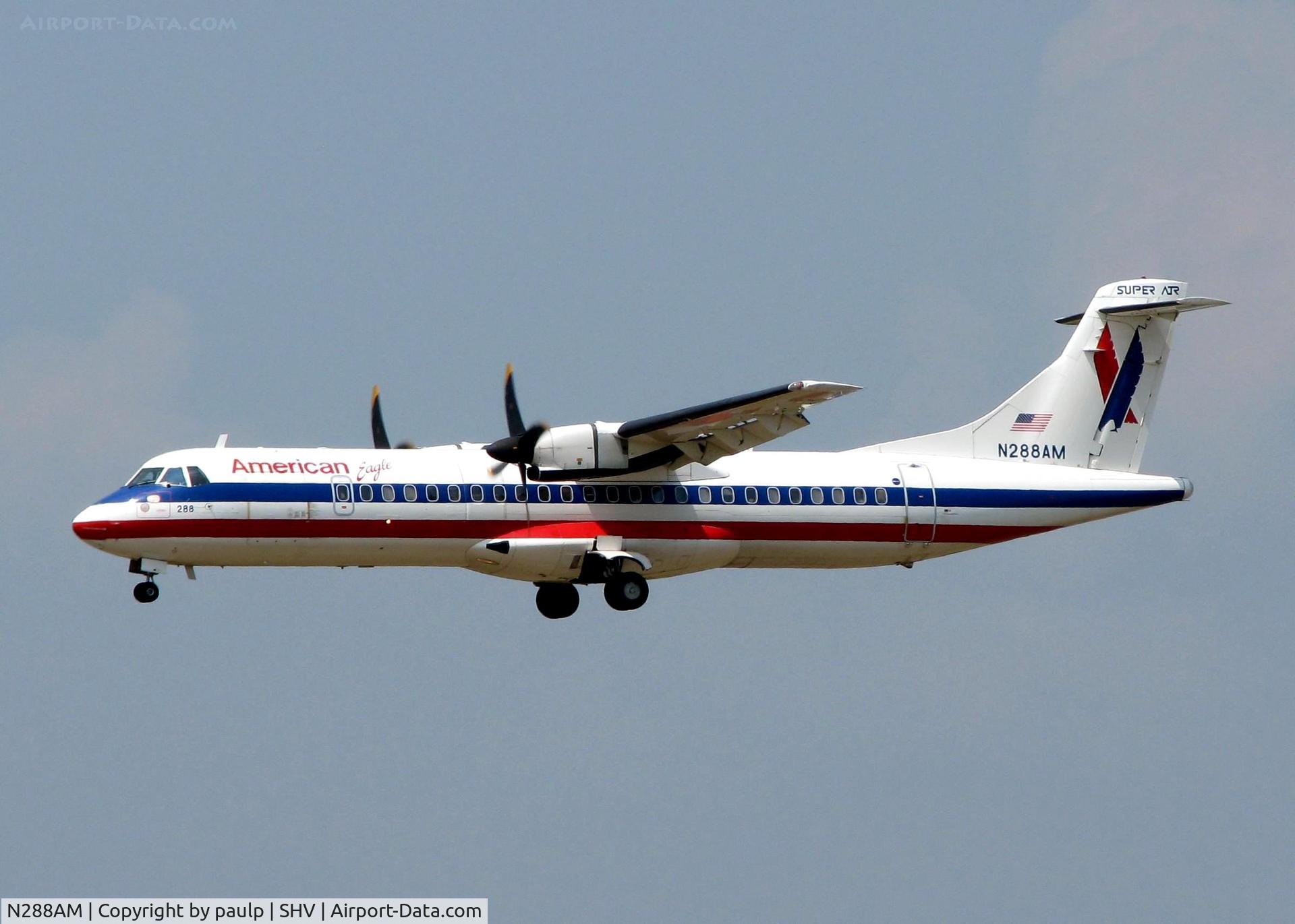 N288AM, 1992 ATR 72-212 C/N 288, Landing at Shreveport Regional.