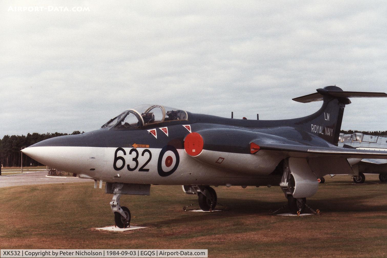 XK532, 1961 Blackburn Buccaneer S.1 C/N B3-06-60, Another view of the Buccaneer S.1 gate guardian at RAF Lossiemouth in September 1984.