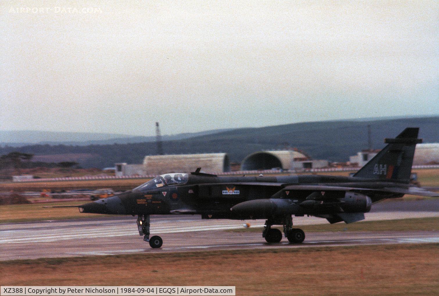 XZ388, 1977 Sepecat Jaguar GR.1 C/N S.153, Jaguar GR.1 of RAF Bruggen's 14 Squadron at RAF Lossiemouth in September 1984.