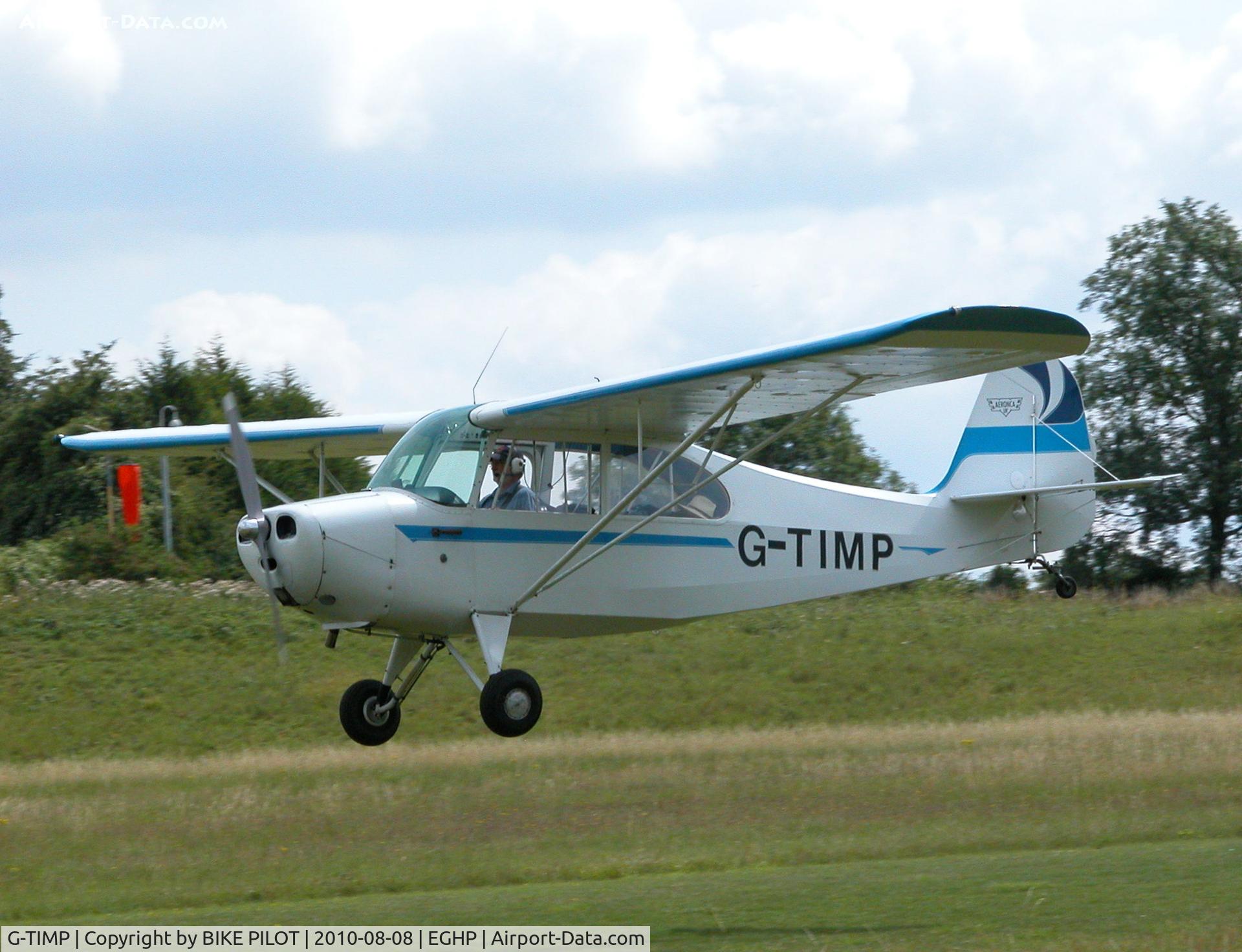 G-TIMP, 1946 Aeronca 7BCM C/N 7AC-3392, LANDING RWY 03 AT POPHAM AUSTER FLY-IN 2010-08-08