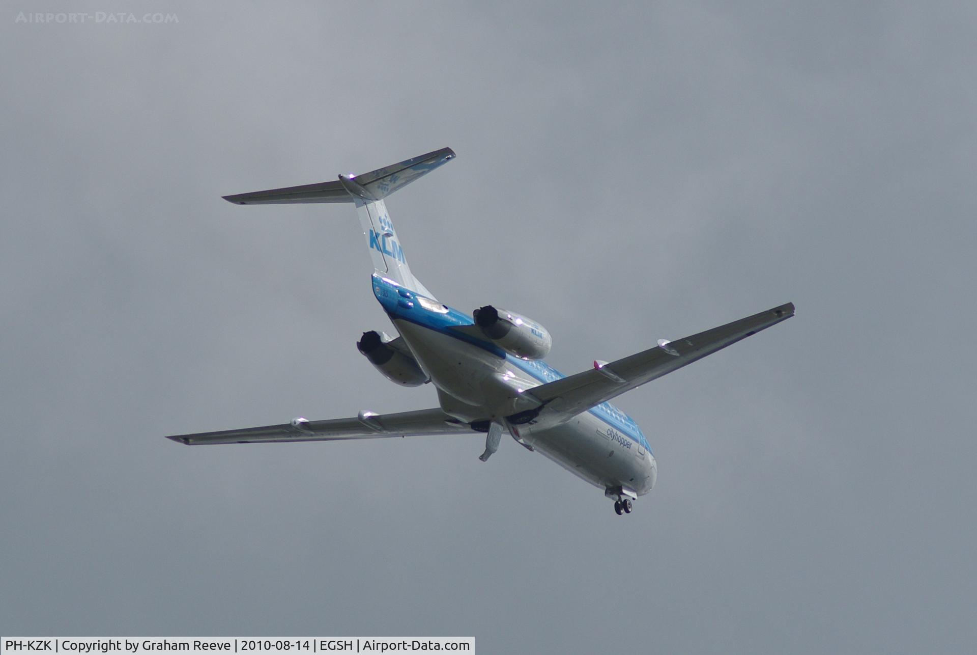 PH-KZK, 1997 Fokker 70 (F-28-0070) C/N 11581, Taking off from Norwich.