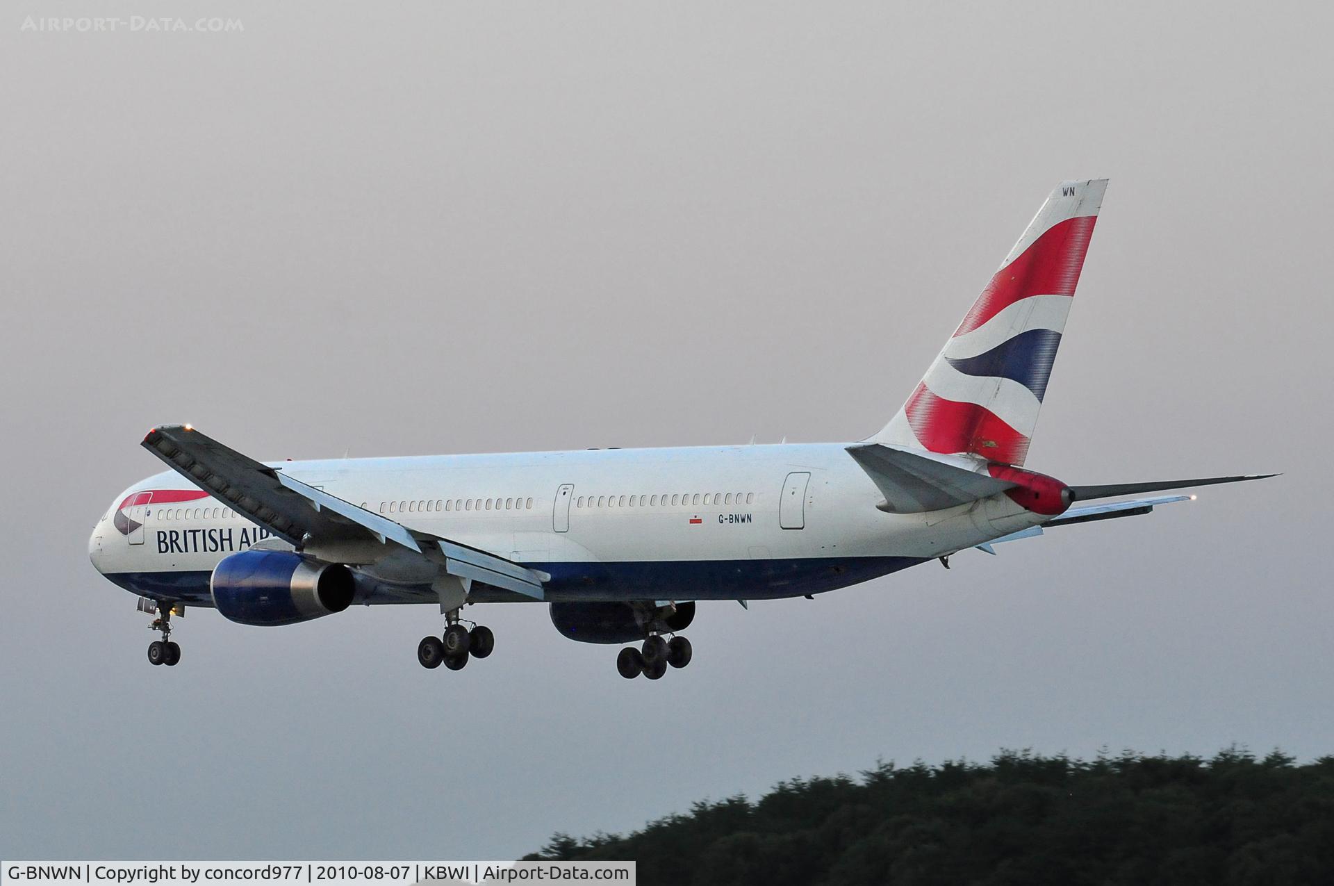 G-BNWN, 1991 Boeing 767-336 C/N 25444, Seen at KBWI on 8/7/2010