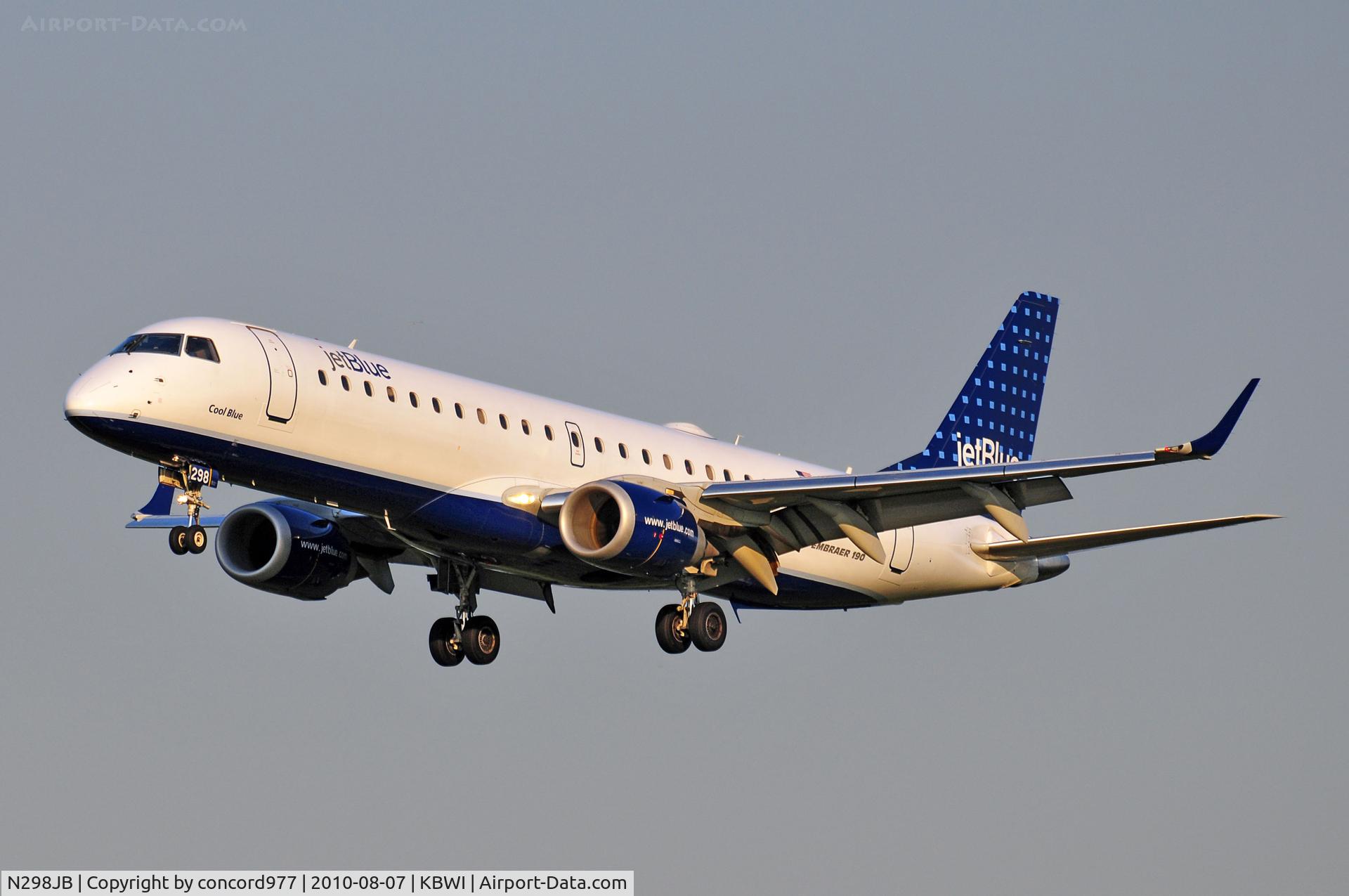 N298JB, 2009 Embraer 190AR (ERJ-190-100IGW) C/N 19000249, Seen at KBWI on 8/7/2010