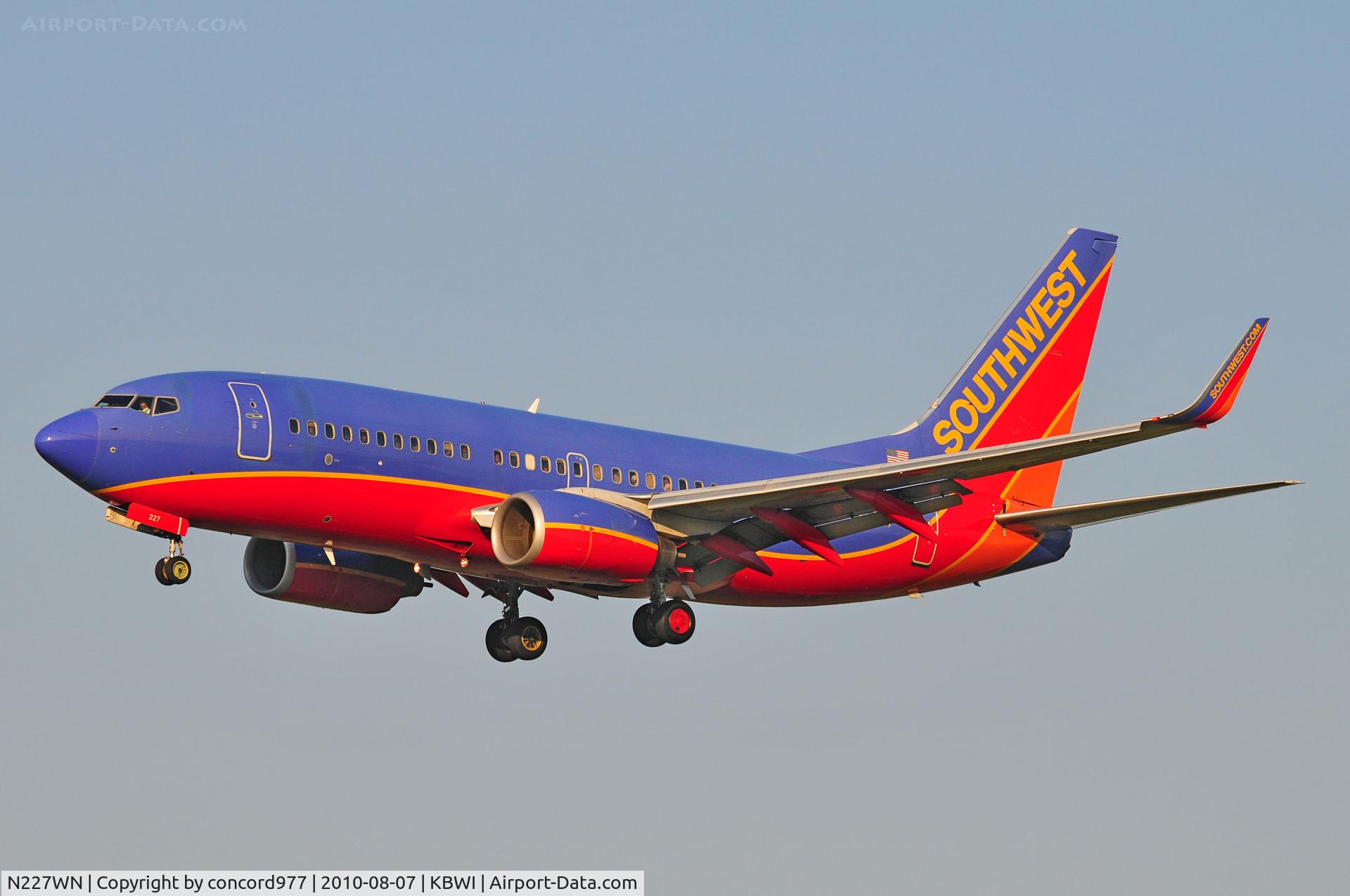 N227WN, 2005 Boeing 737-7H4 C/N 34450, Seen at KBWI on 8/7/2010