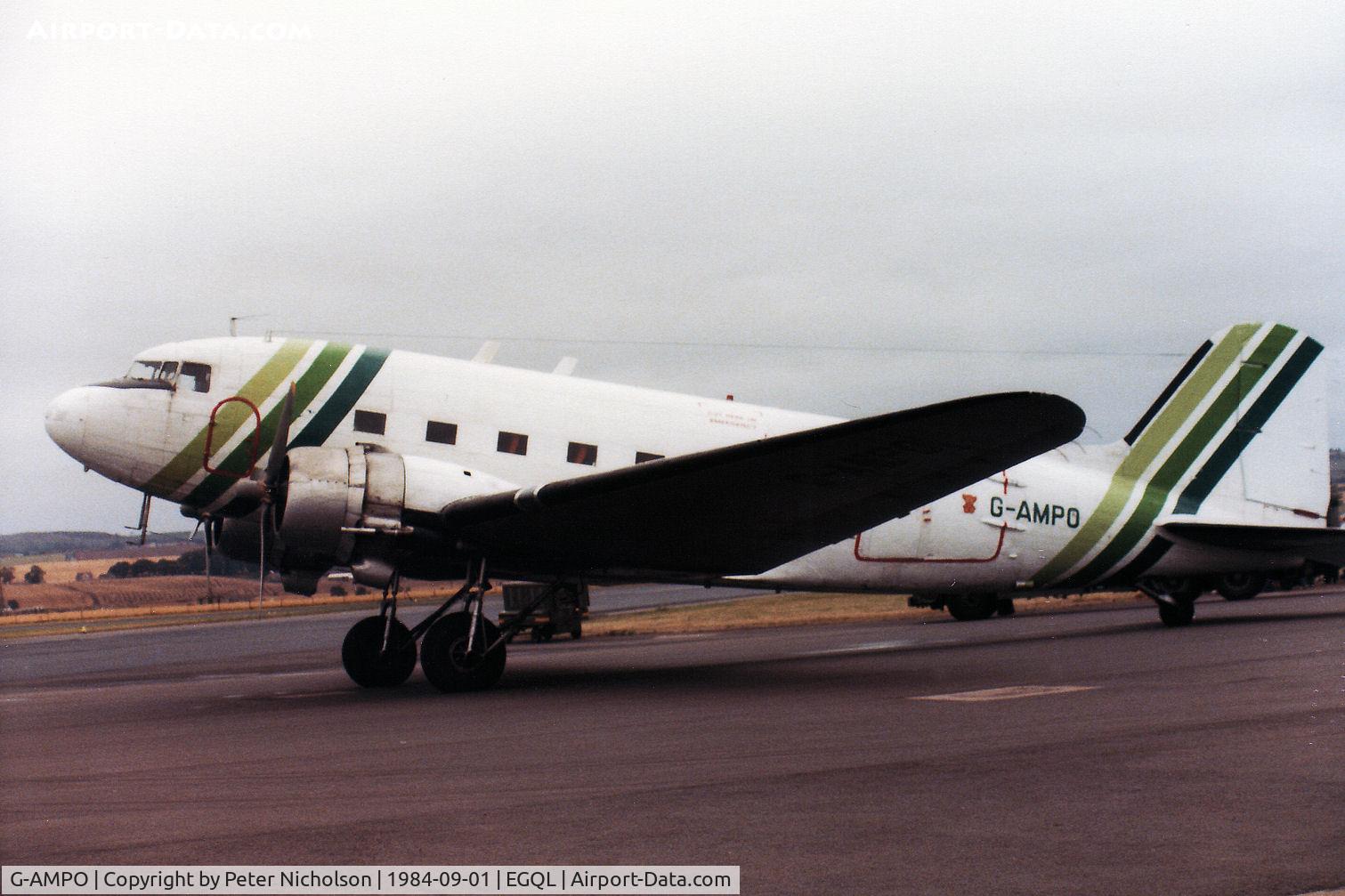 G-AMPO, 1944 Douglas DC-3C-R-1830-90C (C-47B) C/N 33186, Dakota 4 of Air Atlantique on display at the 1984 RAF Leuchars Airshow.
