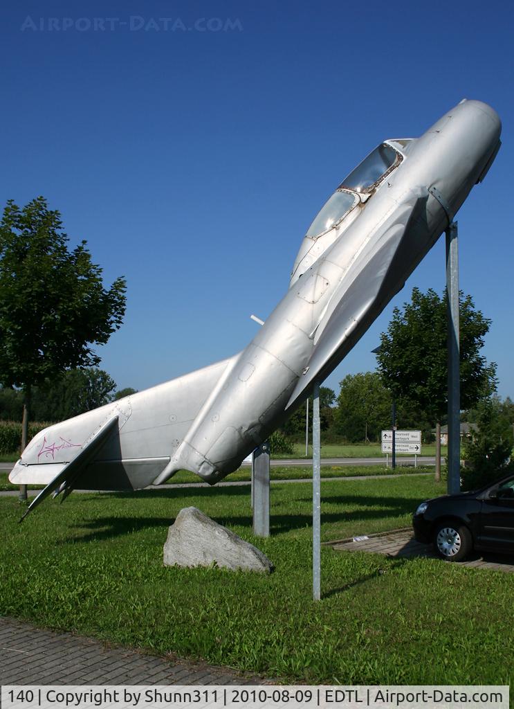 140, Mikoyan-Gurevich MiG-15UTI C/N 722651, Pole mounted MiG-15 at the entrance of Lahr Airport...