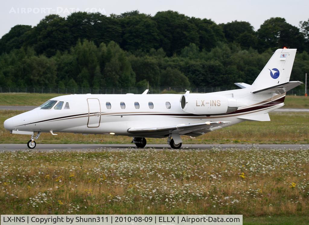 LX-INS, 2007 Cessna 560 Citation Excel C/N 560-5727, Taxiing holding point rwy 24 for departure...