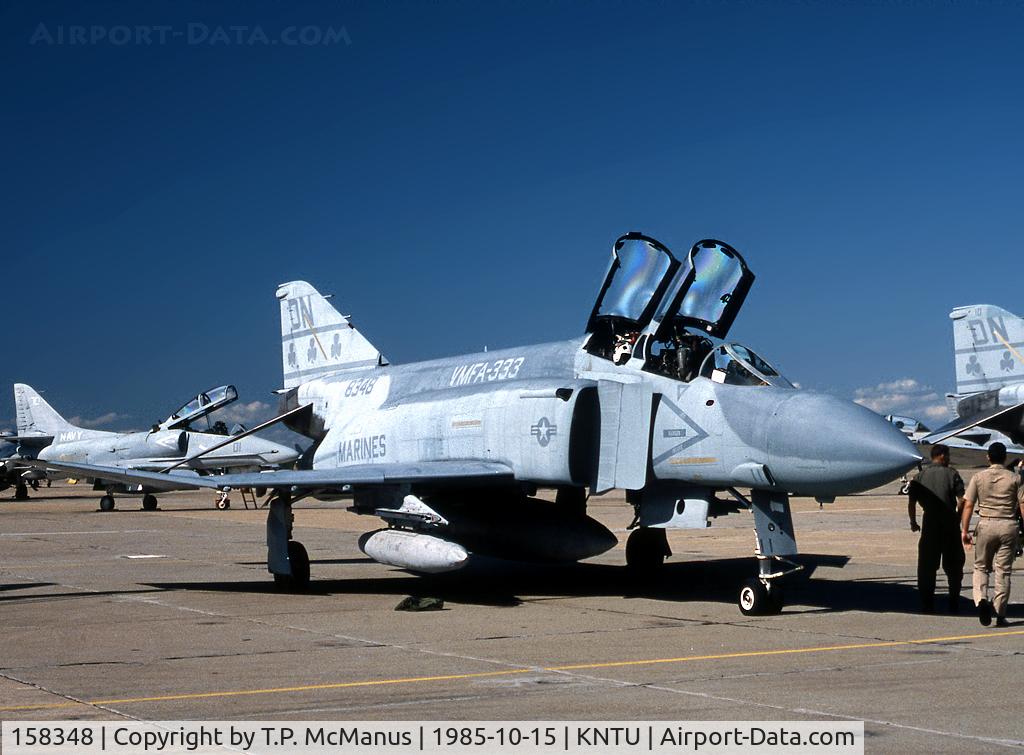 158348, McDonnell F-4S Phantom II C/N 4052, McDonnell Douglas F4N Phantom II assigned to VMFA-333 parked on the transit flight line at NAS Oceana, VA.