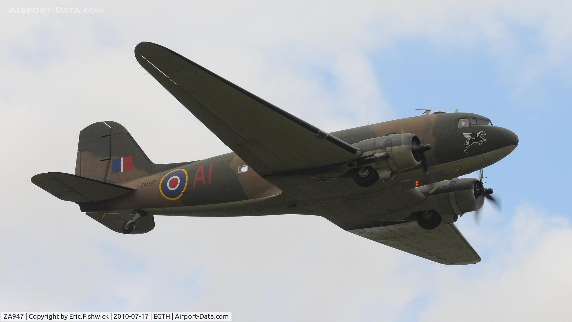 ZA947, 1943 Douglas C-47A-60-DL Dakota III C/N 10200, 42. ZA947 (Battle of Britain Memorial Flight) overflying Shuttleworth Mid Summer Air Display July 2010