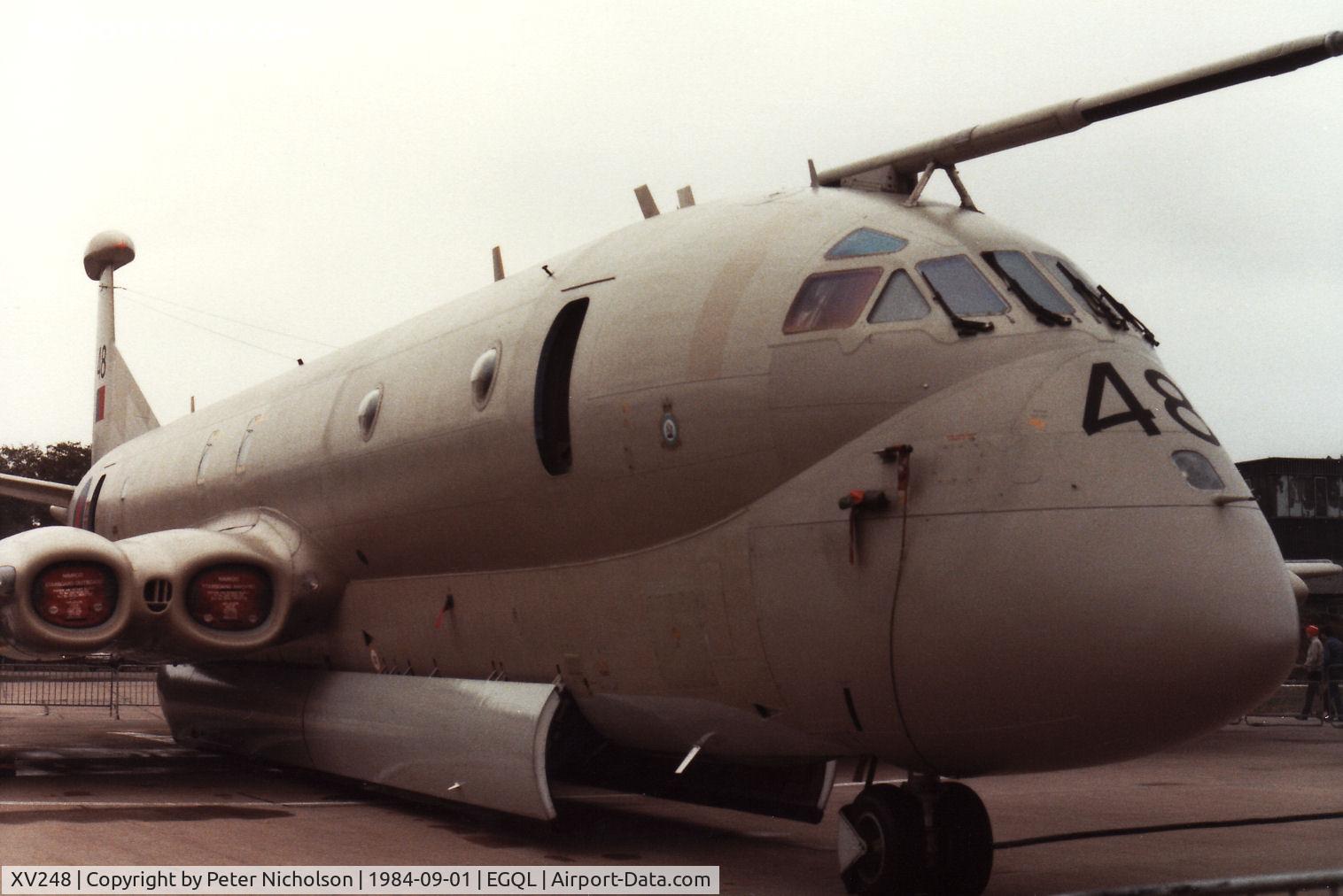 XV248, Hawker Siddeley Nimrod MR.2 C/N 8023, Nimrod MR.2 of 201 Squadron at RAF Kinloss on display at the 1984 RAF Leuchars Airshow.