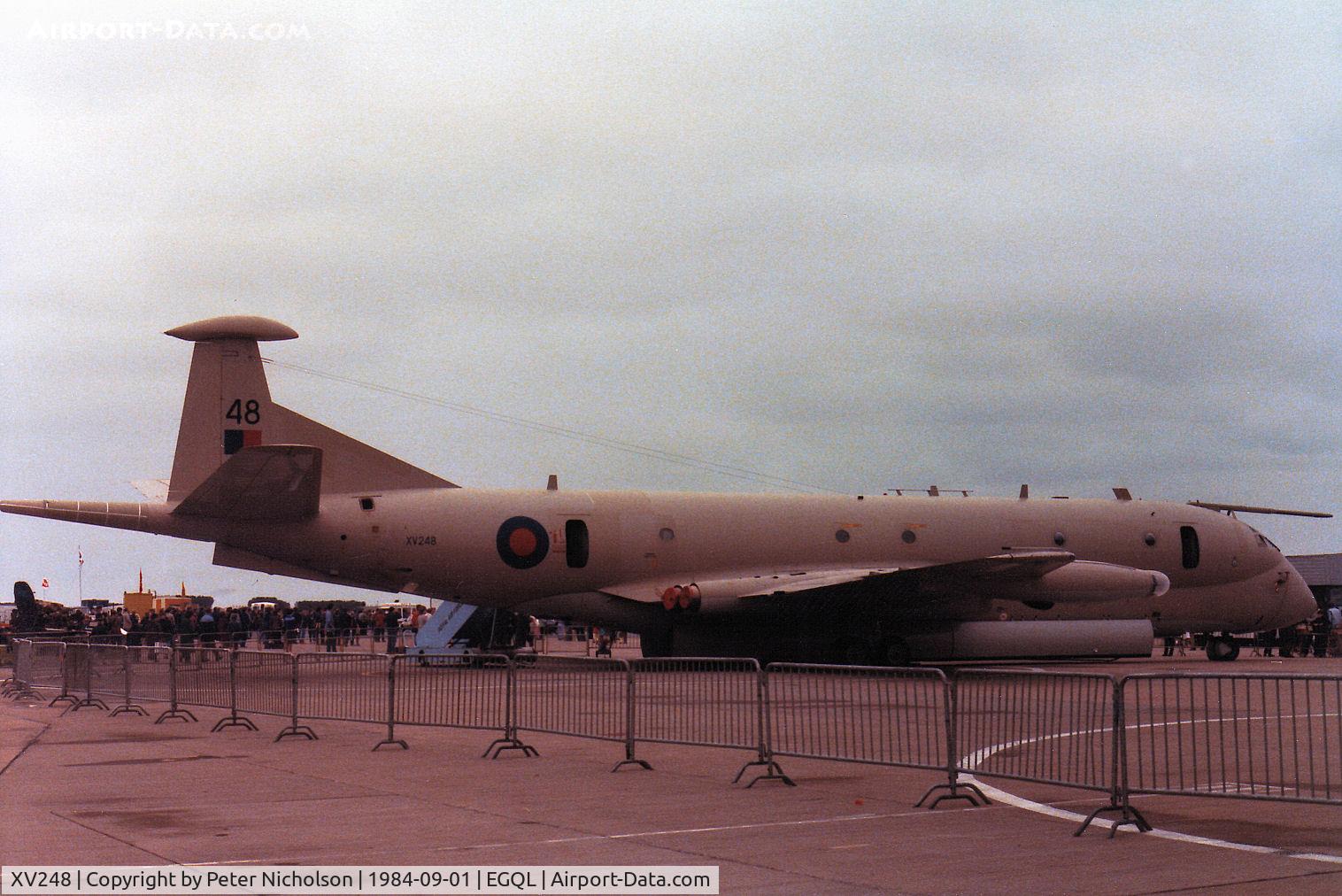 XV248, Hawker Siddeley Nimrod MR.2 C/N 8023, Another view of the 201 Squadron Nimrod MR.2 in the static park at the 1984 RAF Leuchars Airshow.