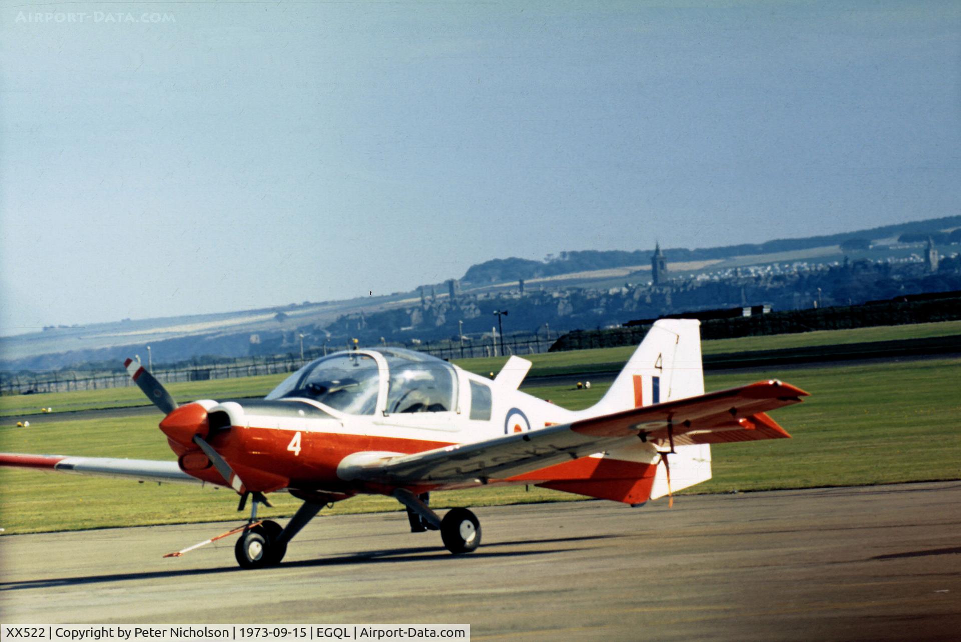 XX522, 1973 Scottish Aviation Bulldog T.1 C/N BH120/208, Bulldog T.1 of 2 Flying Training School on display at the 1973 RAF Leuchars Airshow.