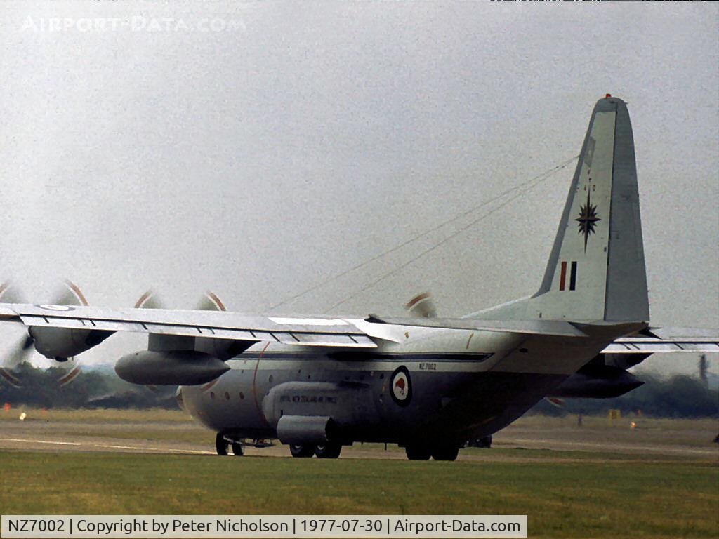 NZ7002, 1965 Lockheed C-130H Hercules C/N 382-4053, C-130H Hercules of 40 Squadron Royal New Zealand Air Force taxying for display at the 1977 Royal Review at RAF Finningley.